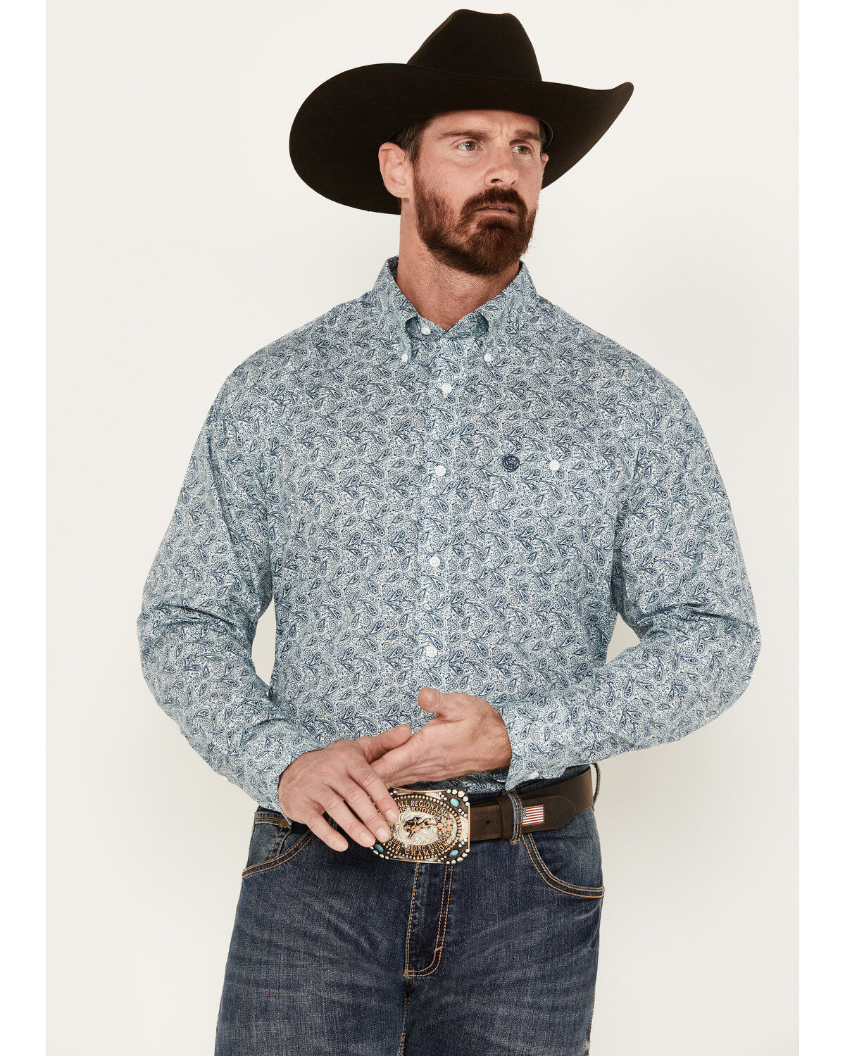 George Strait by Wrangler Men's Paisley Print Long Sleeve Button-Down Western Shirt - Tall