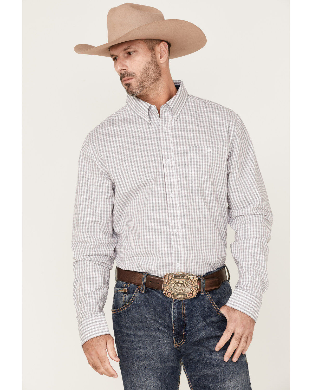RANK 45&reg; Men's Fishing Small Plaid Print Long Sleeve Button-Down Western Shirt
