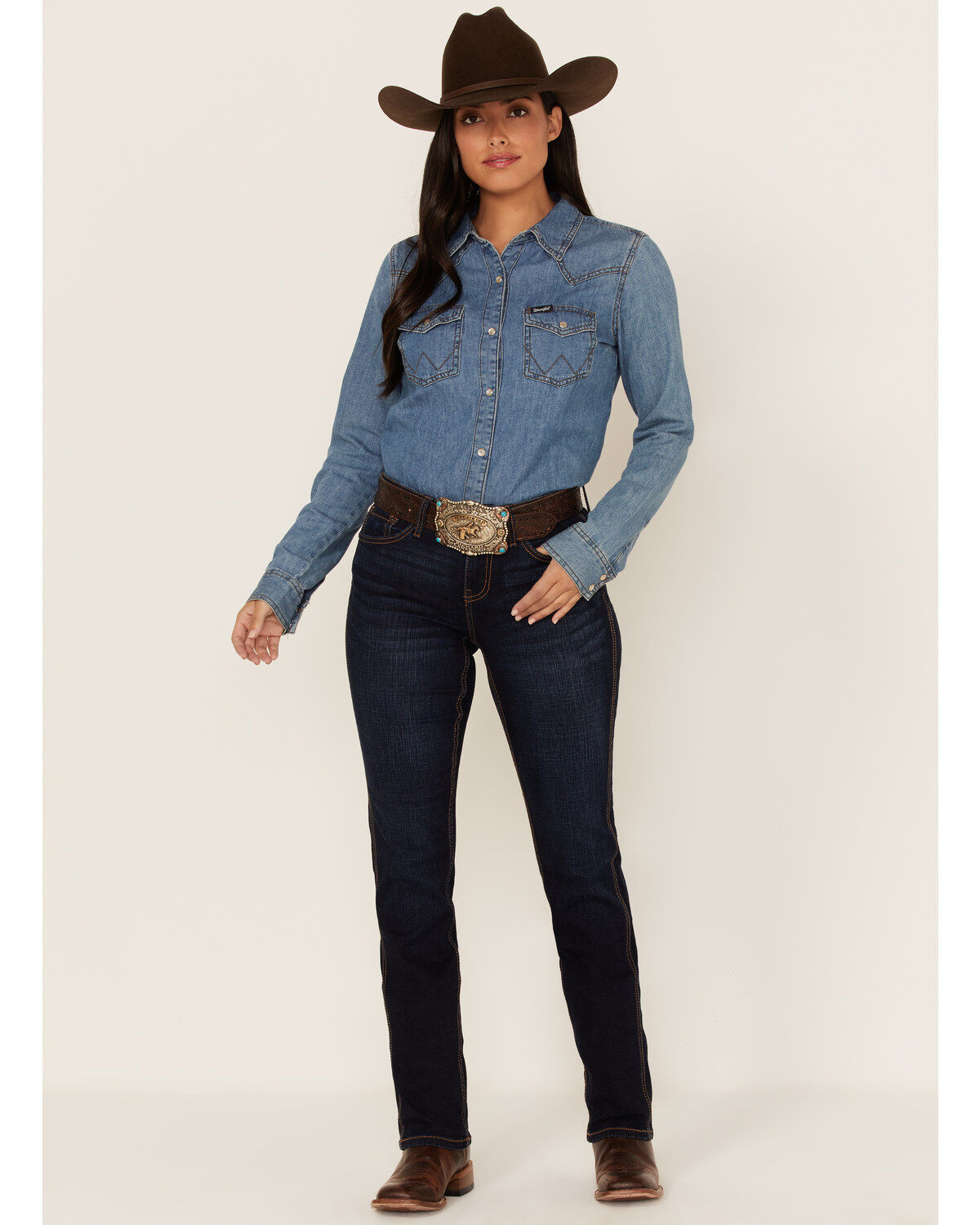 RANK 45&reg; Women's Dark Wash Mid Straight Riding Jeans