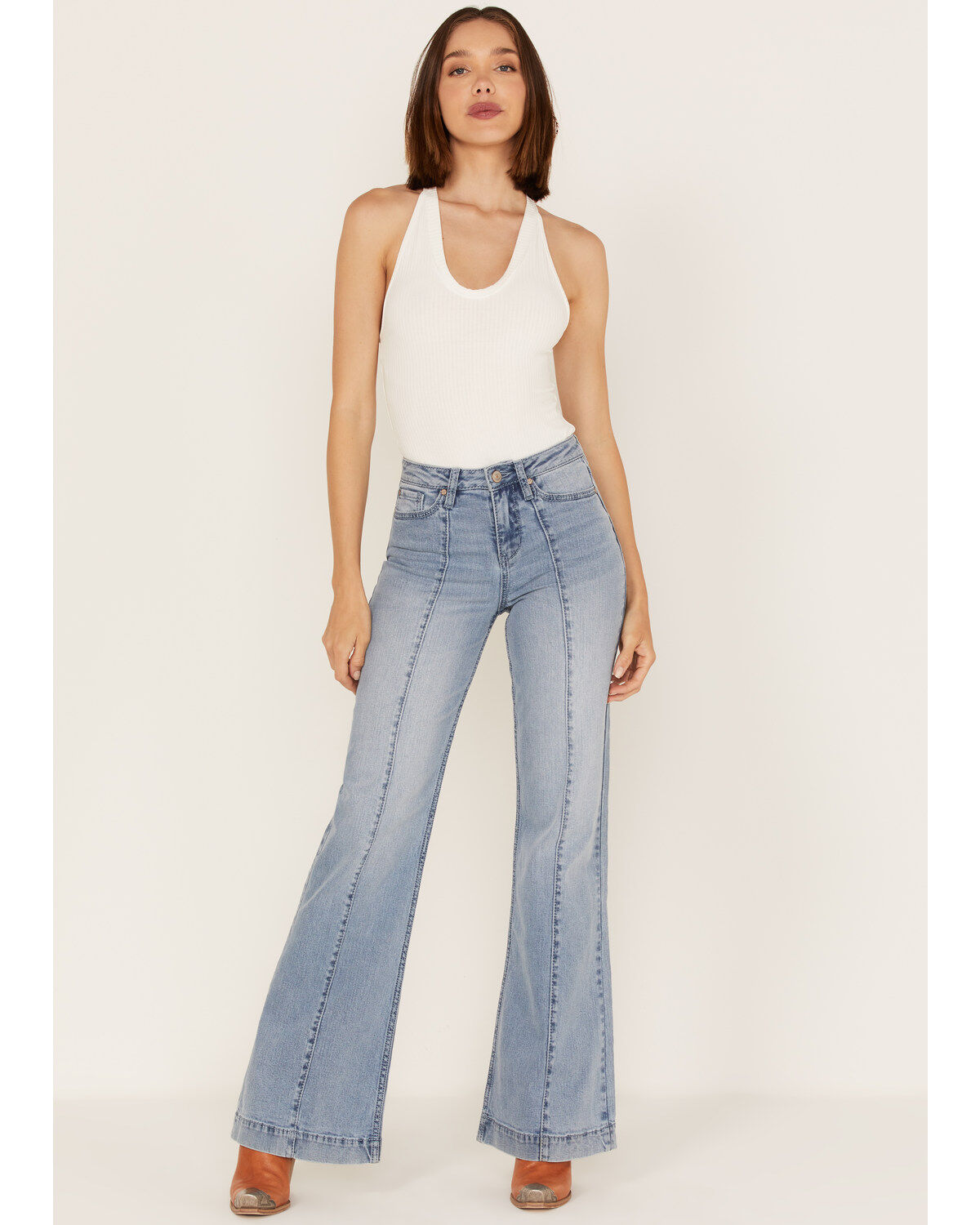 Shyanne Women's Light Wash High Rise Seamed Flare Jeans