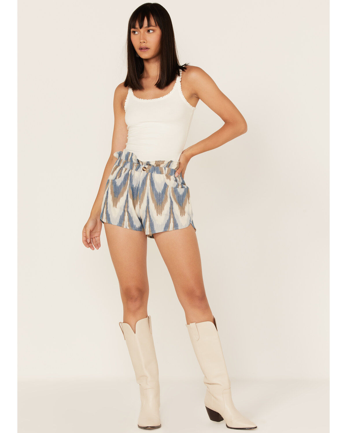 Shyanne Women's Ikat Print Paperbag Shorts