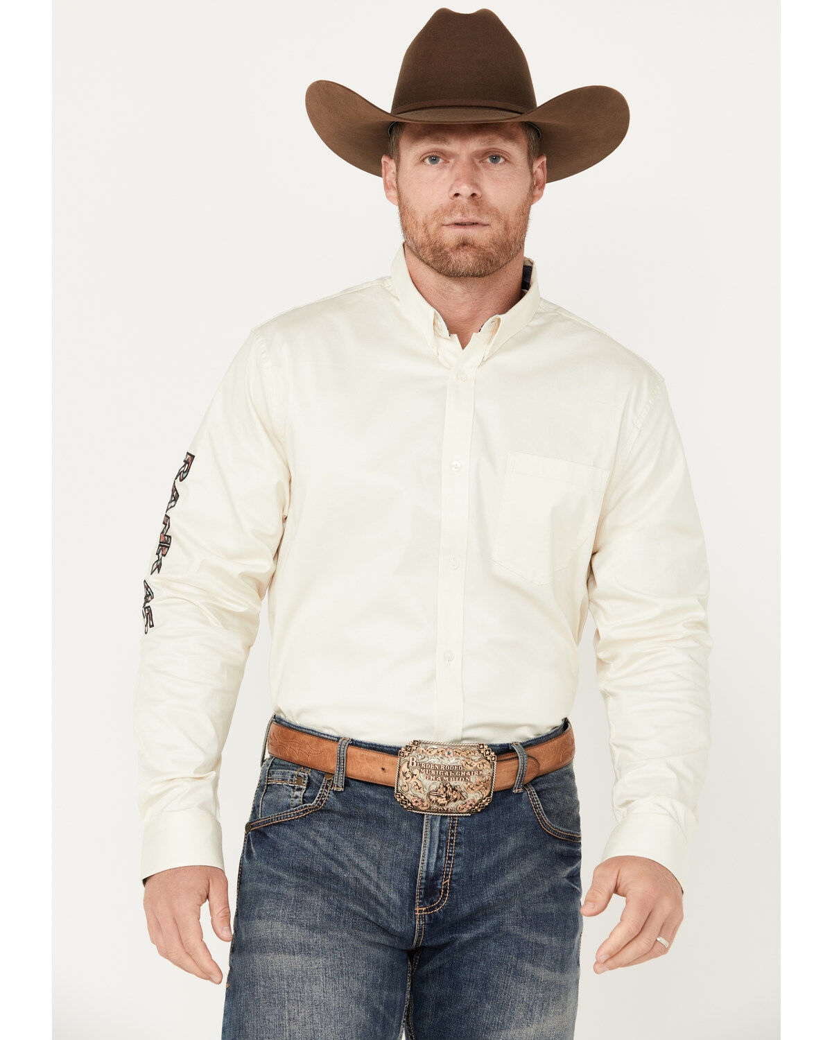 RANK 45&reg; Men's Solid Twill Logo Long Sleeve Button-Down Western Shirt