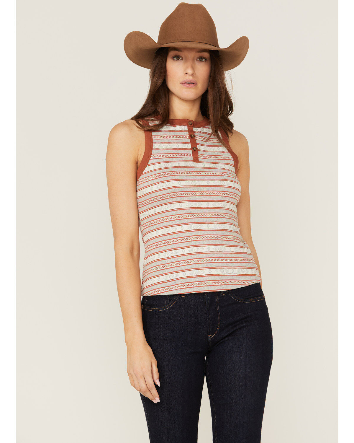 RANK 45® Women's Southwestern Stripe Henley Tank Top 1 198608-rank-45-reg-women-s-southwestern-stripe-henley-tank-top-1.jpg