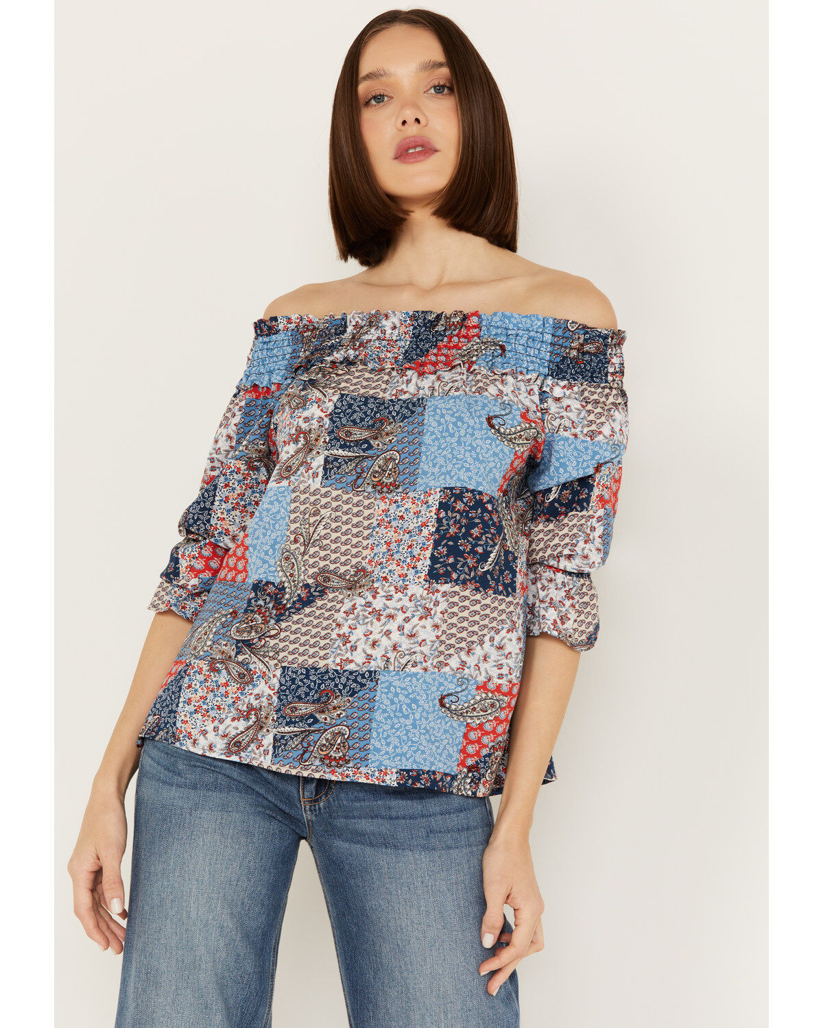 Wild Moss Women's Patchwork Print Off The Shoulder Top 1 205146-wild-moss-women-s-patchwork-print-off-the-shoulder-top-1.jpg