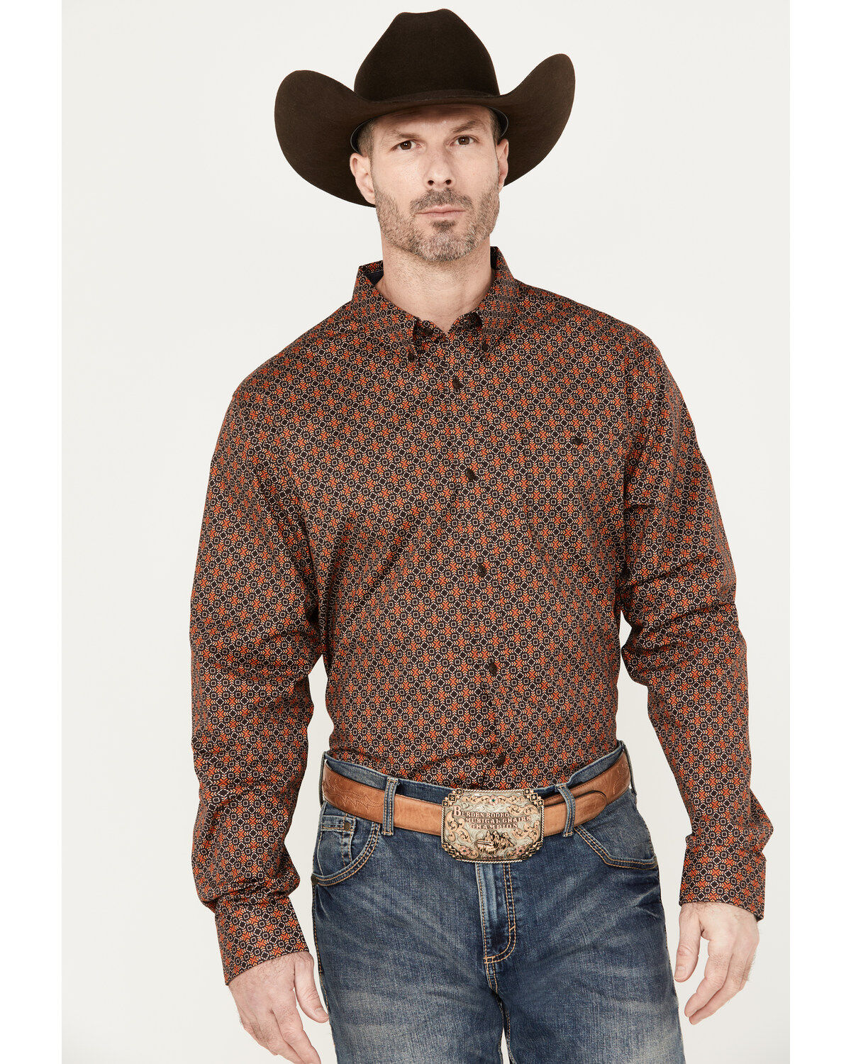 RANK 45&reg; Men's Floral Medallion Print Long Sleeve Button-Down Western Shirt
