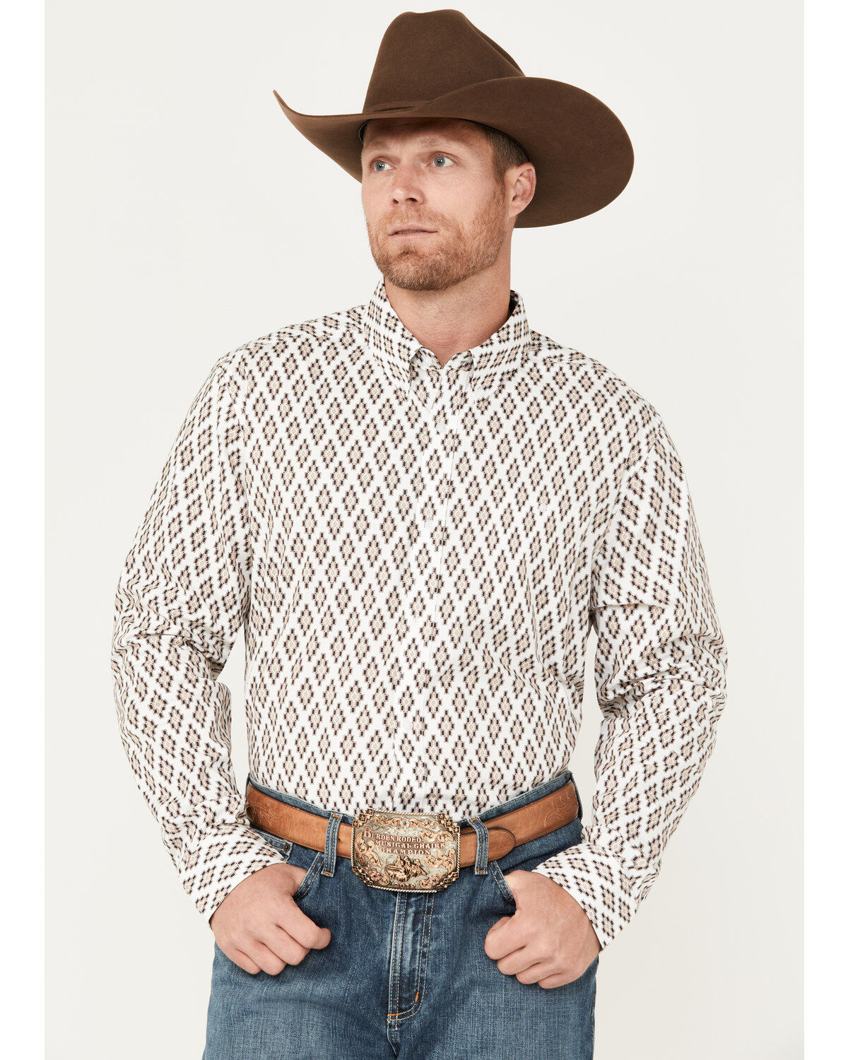 RANK 45&reg; Men's Catfish Southwestern Geo Print Long Sleeve Button-Down Stretch Western Shirt