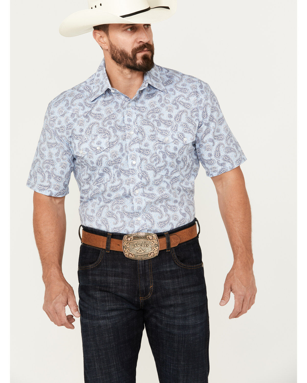 Rough Stock by Panhandle Men's Stretch Paisley Print Short Sleeve Pearl Snap Western Shirt