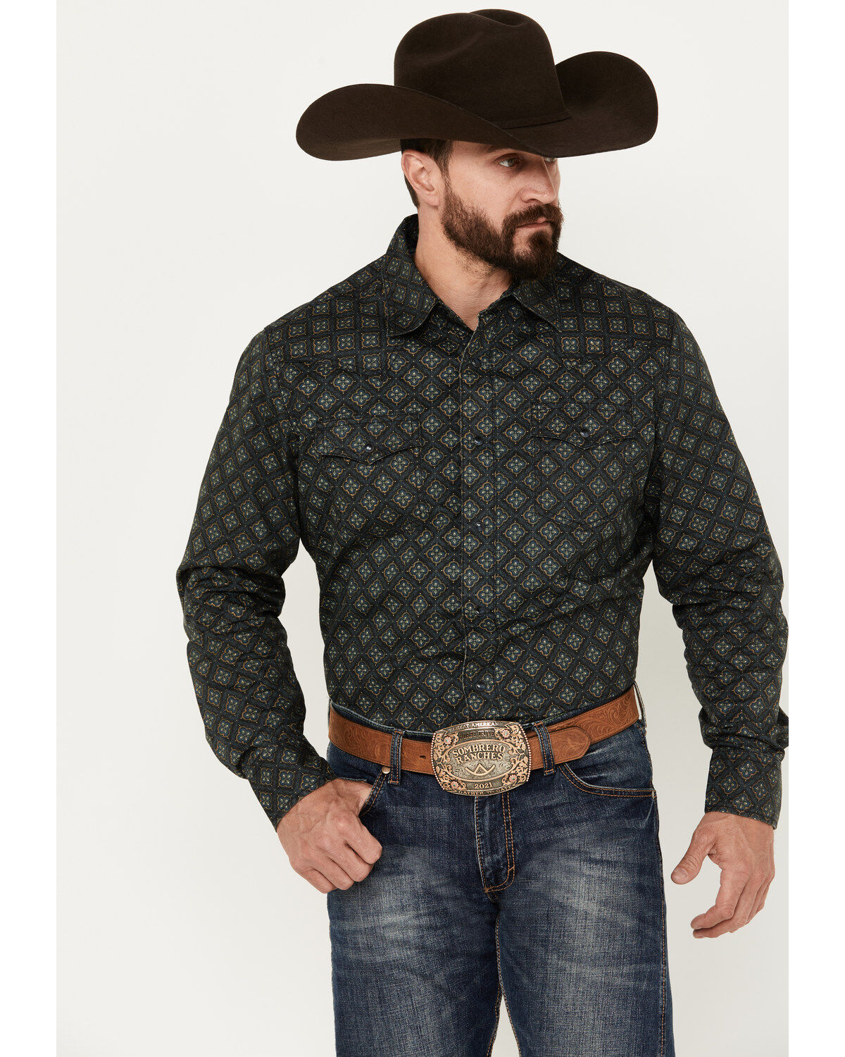 Wrangler Retro Men's Premium Medallion Print Long Sleeve Snap Western Shirt