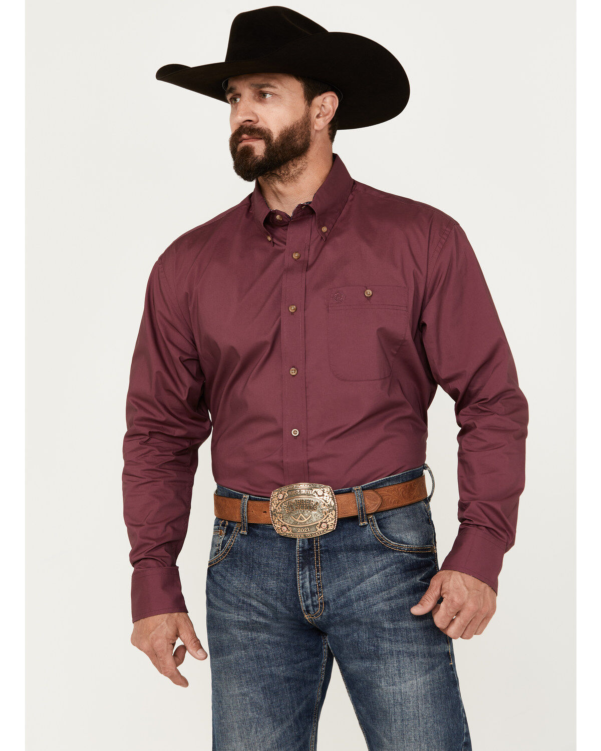 George Strait by Wrangler Men's Solid Long Sleeve Button-Down Western Shirt