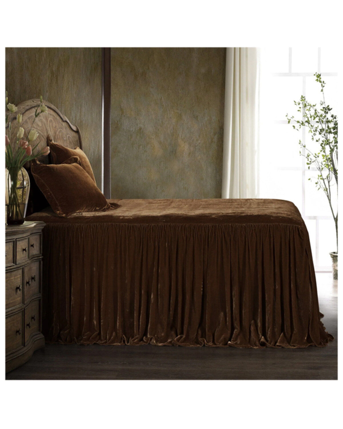 HiEnd Accents Copper Stella Faux Silk & Velvet Queen 3-Piece Bedspread Set