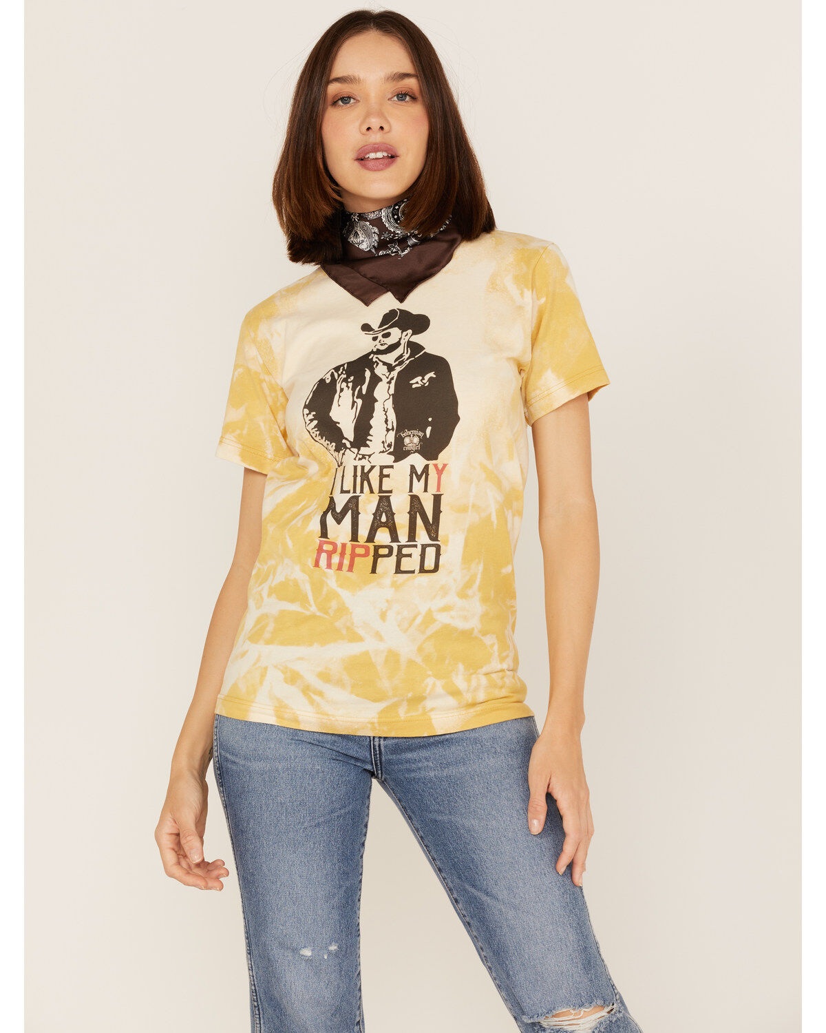 Bohemian Cowgirl Women's Like My Man Ripped Graphic Bleach Spray Tee 1 211034-bohemian-cowgirl-women-s-like-my-man-ripped-graphic-bleach-spray-tee-1.jpg