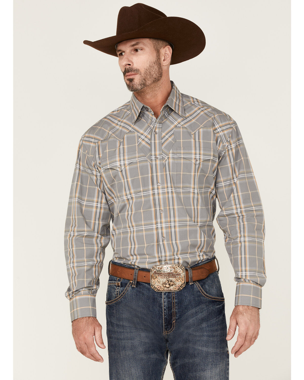 Stetson Men's Smoke Plaid Long Sleeve Snap Western Shirt