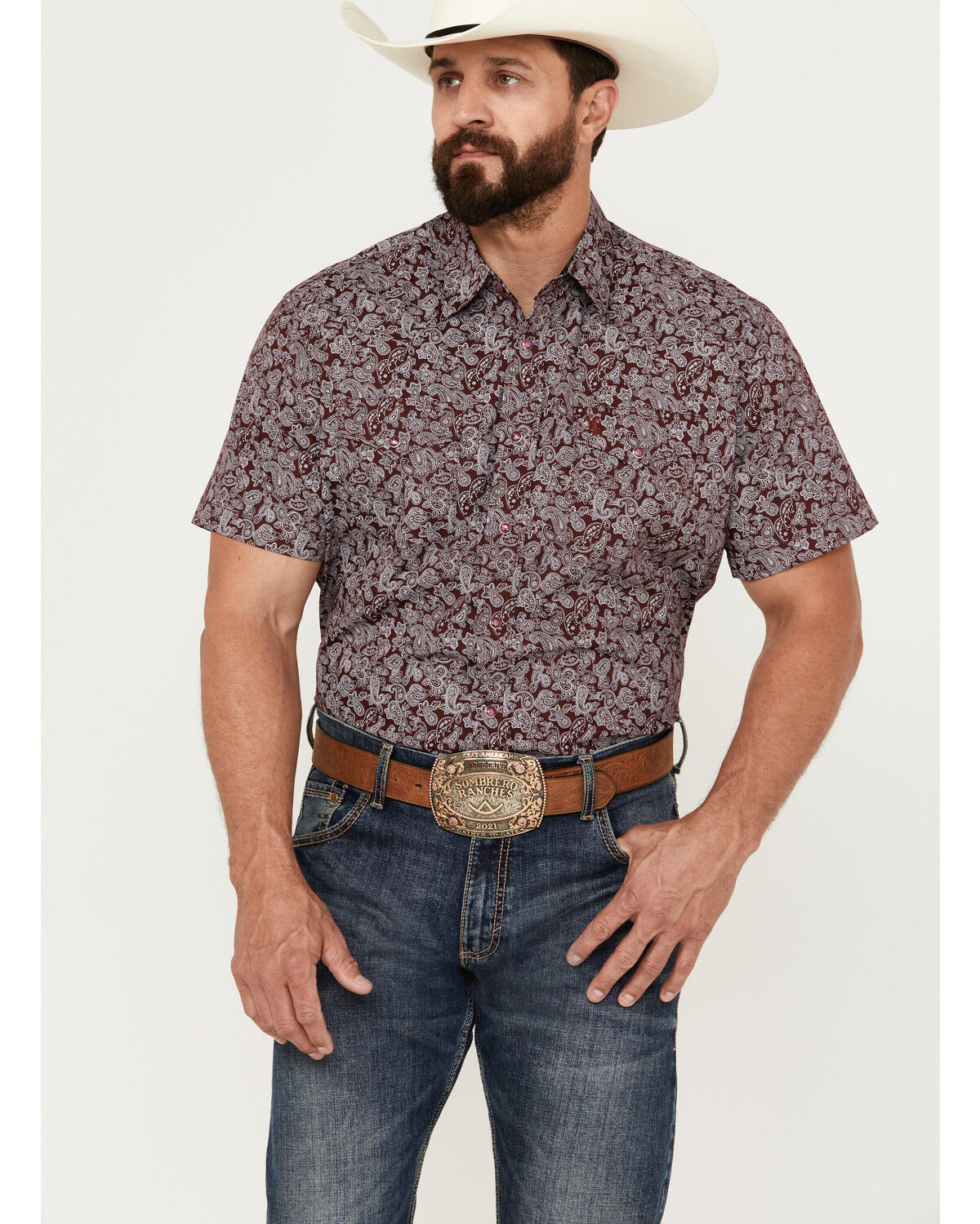 Rodeo Clothing Men's Paisley Print Short Sleeve Snap Western Shirt