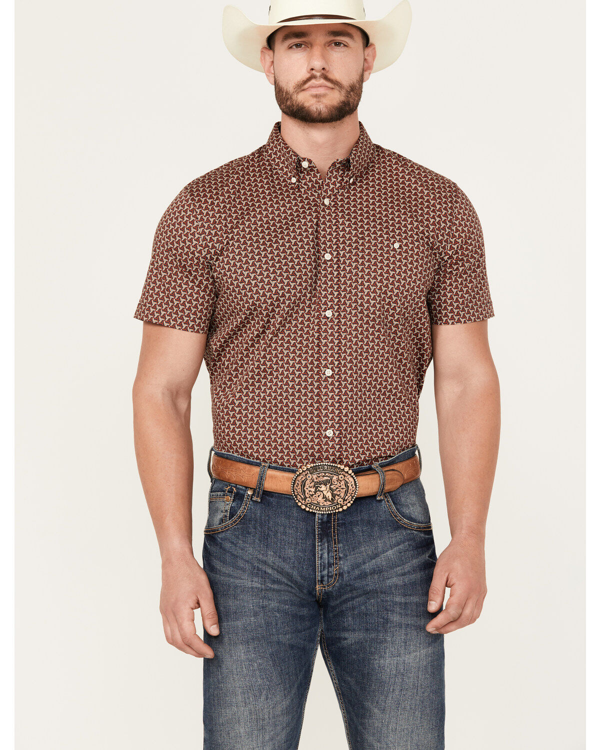 RANK 45&reg; Men's Baytown Geo Print Short Sleeve Button-Down Western Shirt