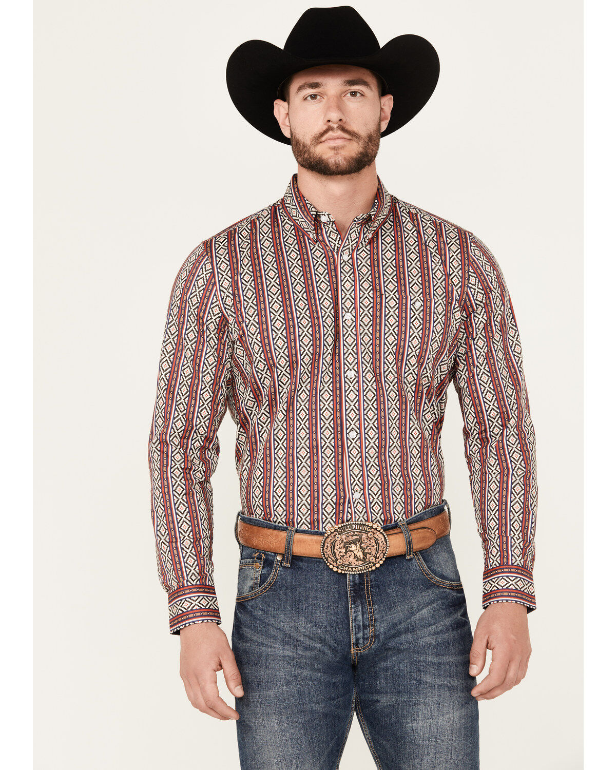 RANK 45&reg; Men's Pattison Southwestern Striped Print Long Sleeve Button-Down Western Shirt