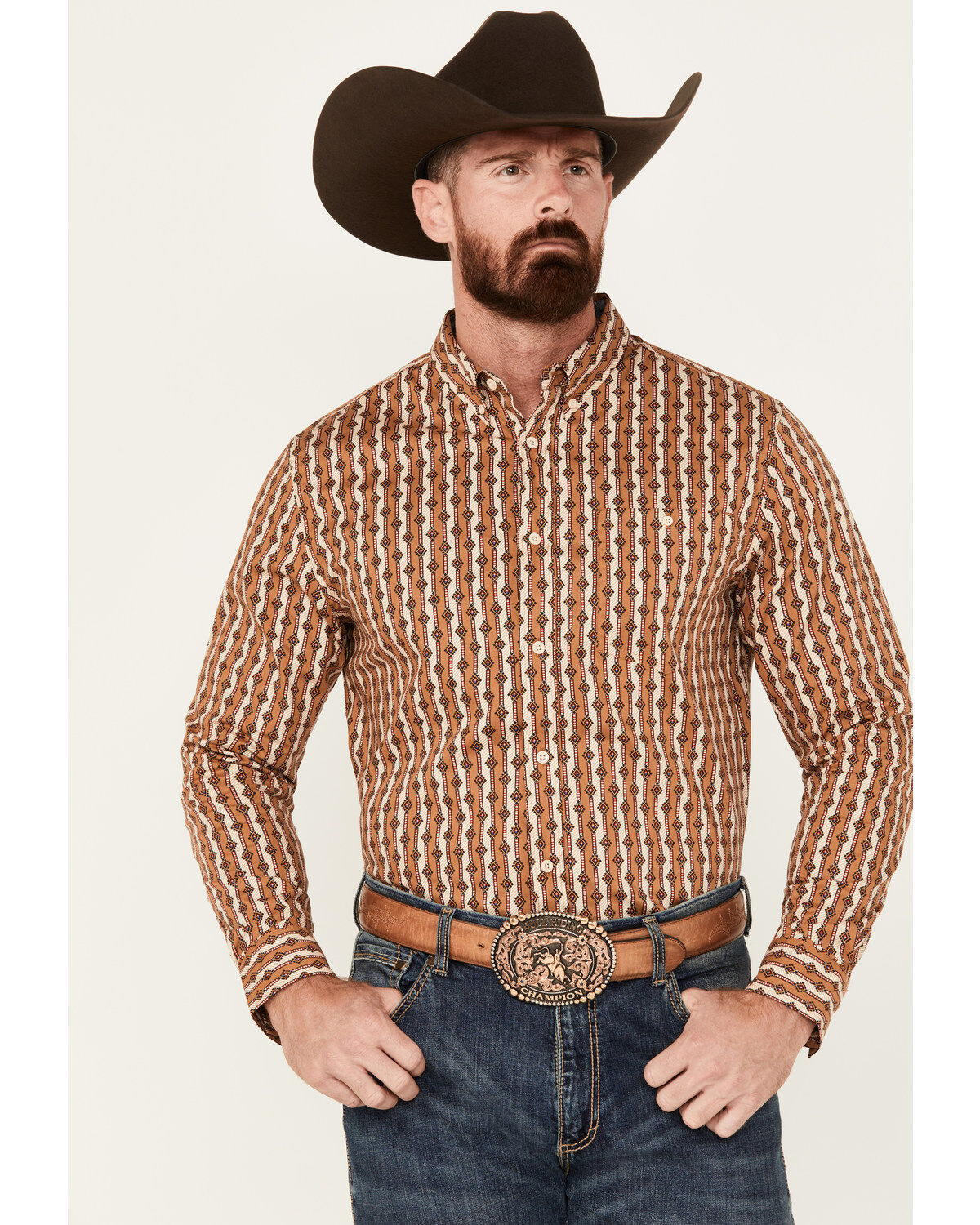 RANK 45&reg; Men's Manvel Southwestern Print Long Sleeve Button-Down Stretch Western Shirt