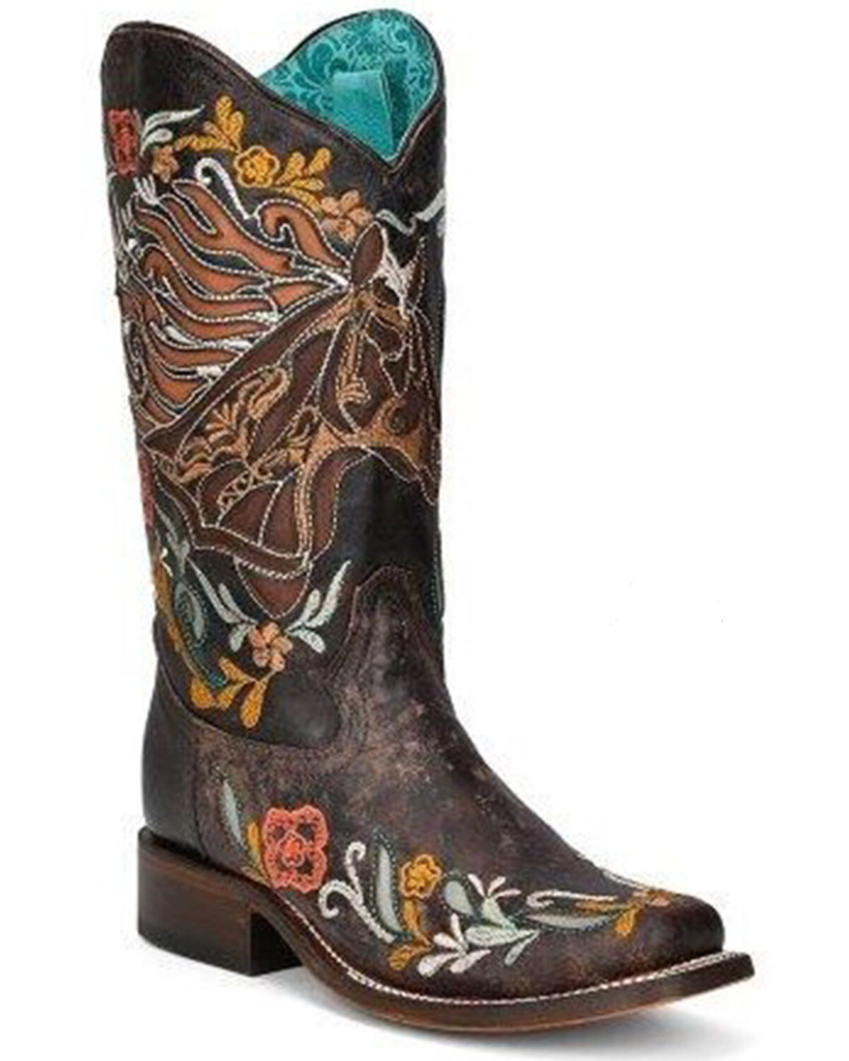 Corral Women's Floral Horse Inlay Tall Western Boots - Square Toe