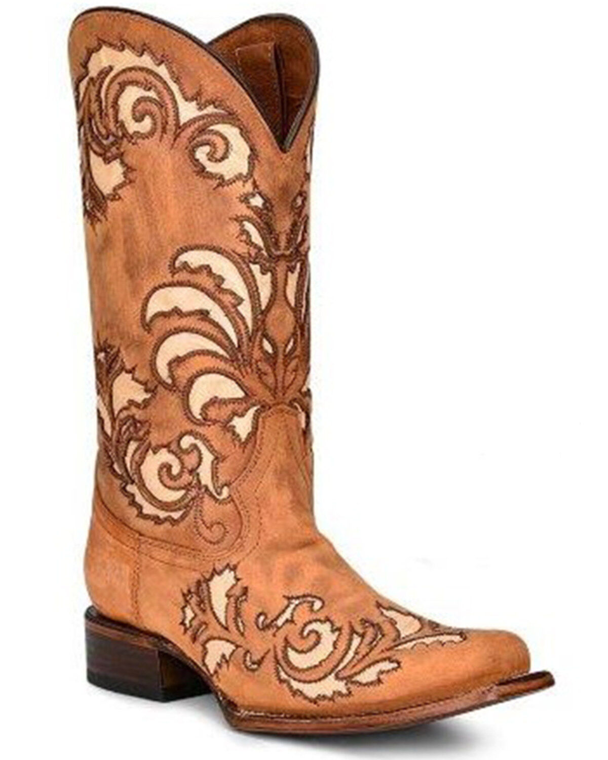 Circle G Women's Honey Inlay & Embroidery Tall Western Boots - Square Toe