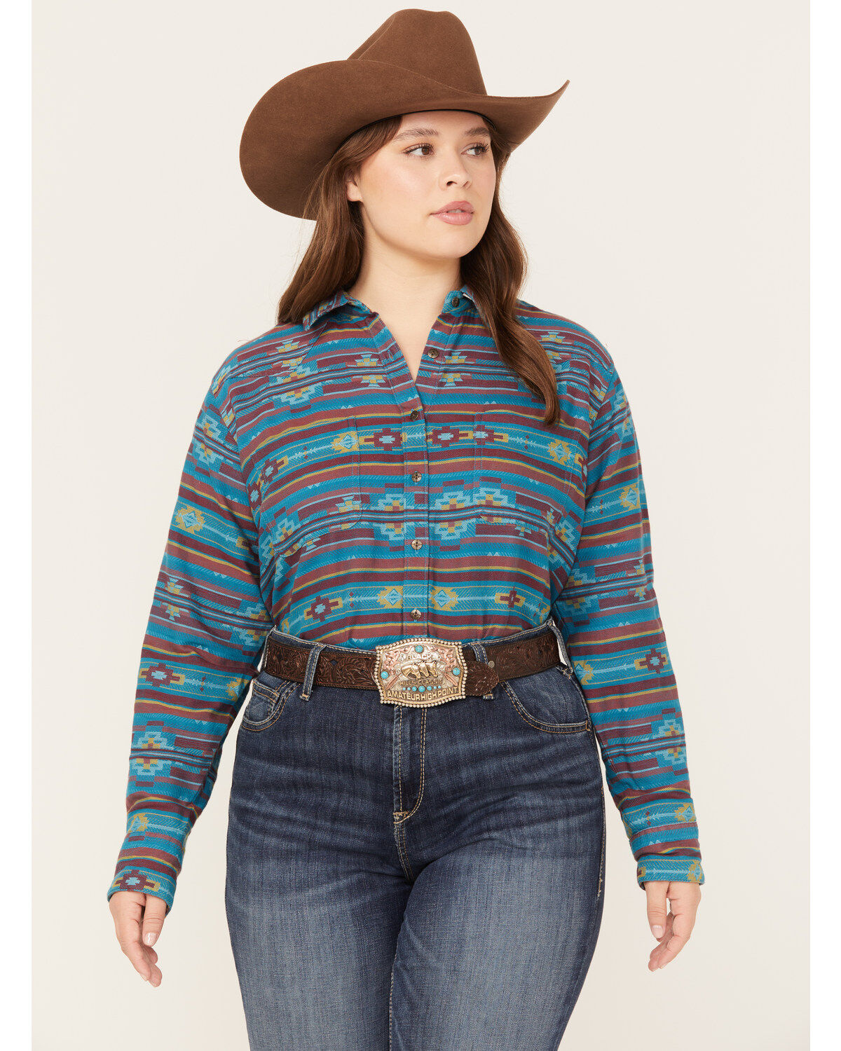 Ariat Women's Southwestern Print Billie Rae Long Sleeve Button Down Western Shirt - Plus