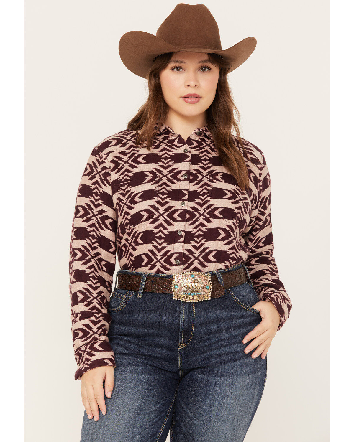 Ariat Women's Billie Jean Southwestern Jacquard Print Long Sleeve Button-Down Shirt - Plus