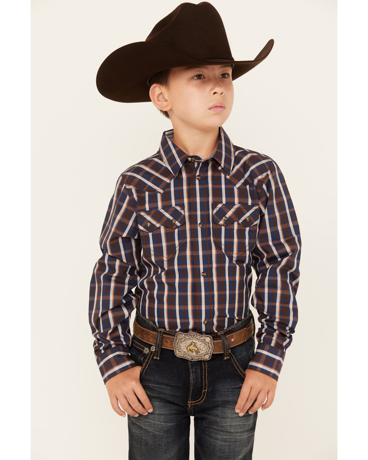 Cody James Boys' Joe Plaid Print Long Sleeve Snap Western Shirt