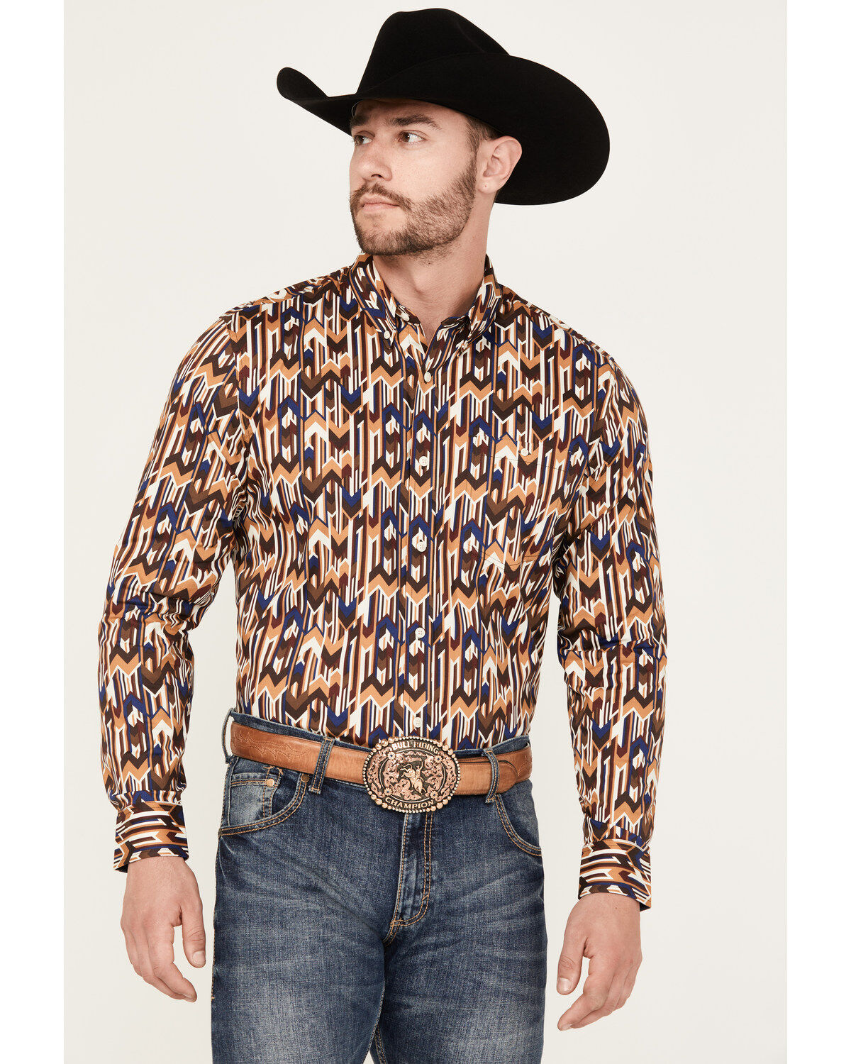 RANK 45&reg; Men's Lockwood Geo Striped Print Long Sleeve Button-Down Stretch Western Shirt