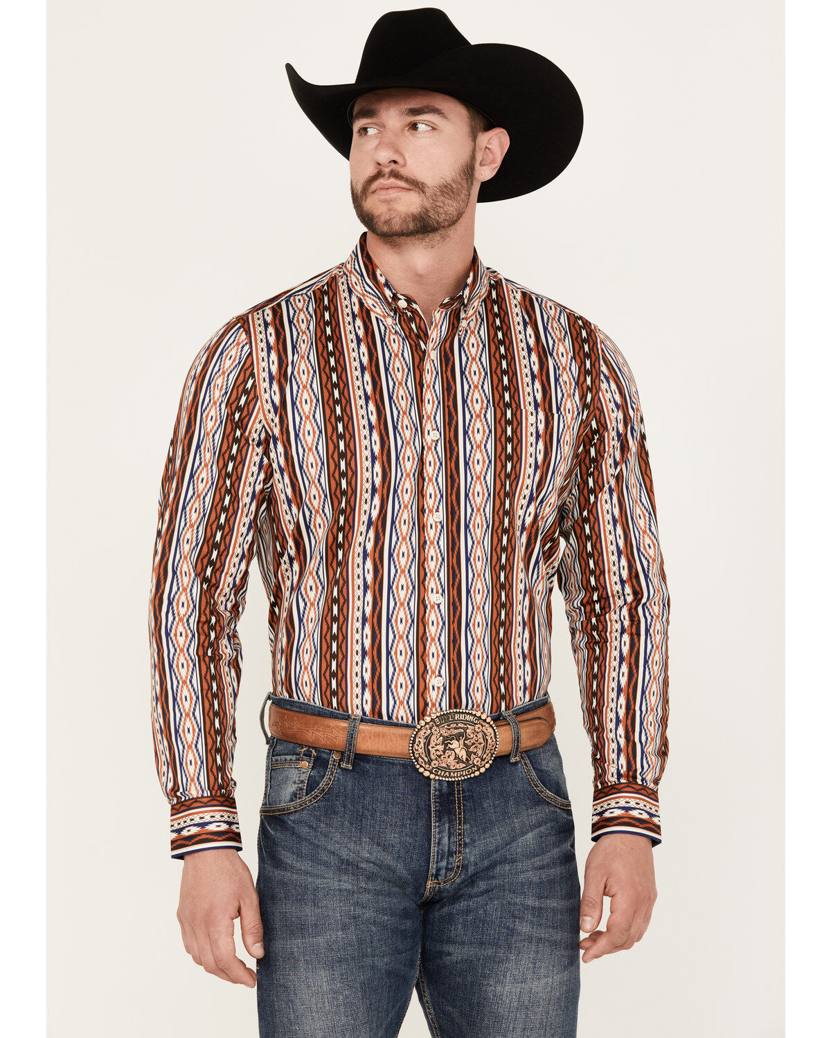 RANK 45&reg; Men's Big Sky Southwestern Striped Print Long Sleeve Button-Down Stretch Western Shirt