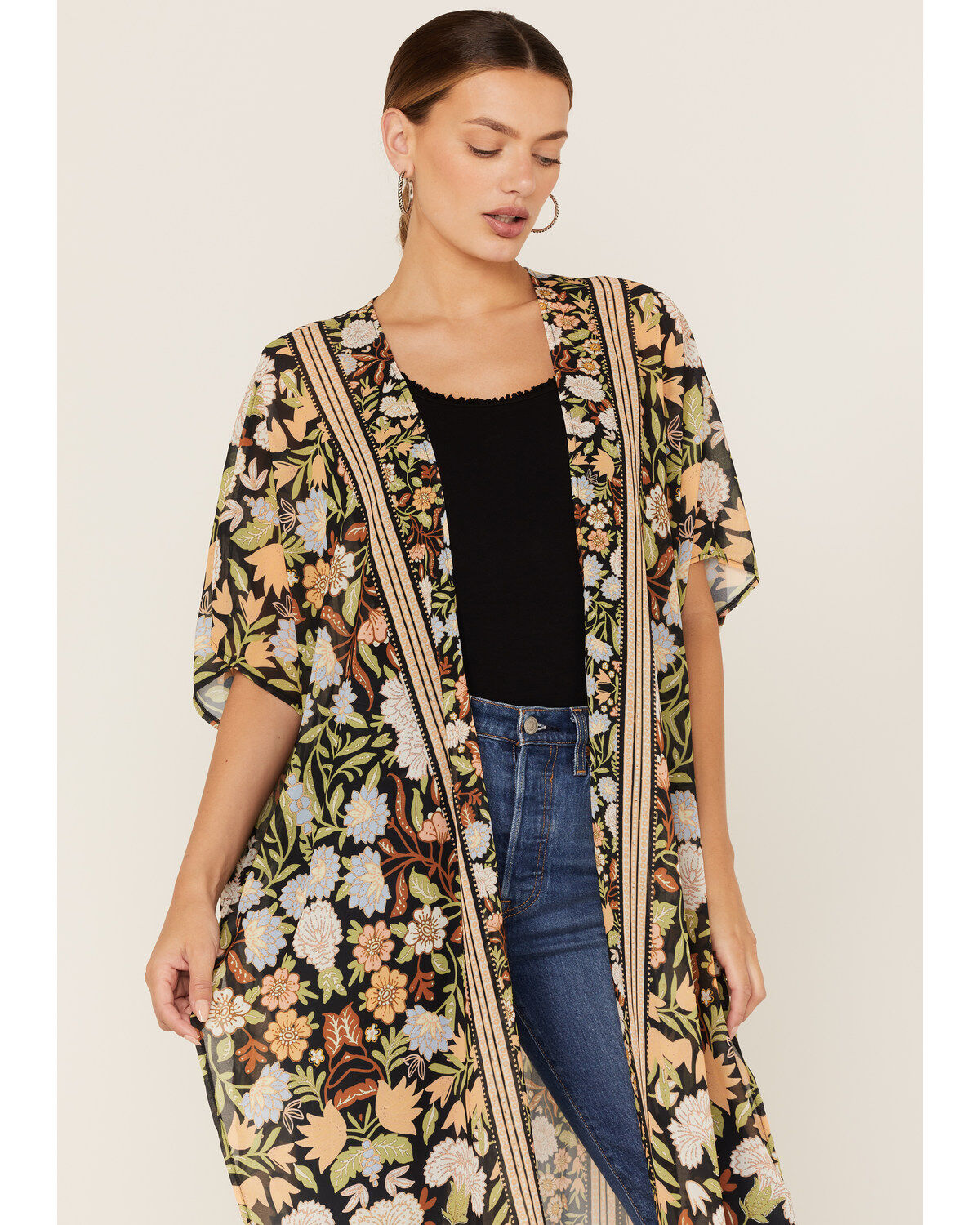 Flying Tomato Women's Floral Print Duster Kimono