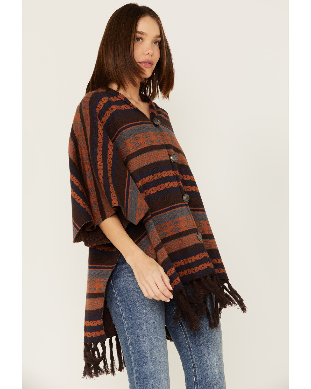 Cruel Girl Women's Southwestern Striped Print Poncho