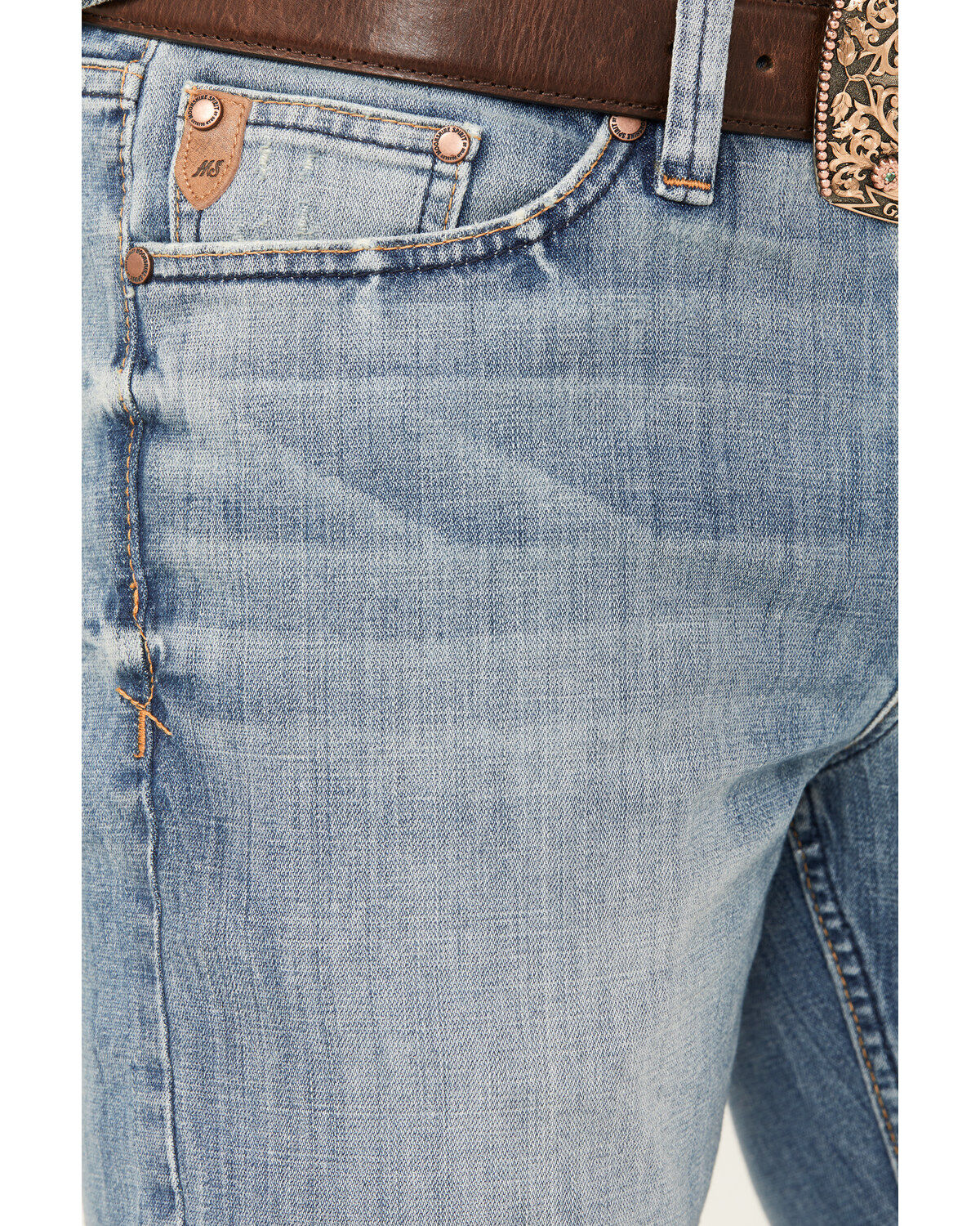 Moonshine Spirit Men's Whiskey Wash Decker Slim Straight Stretch Denim Jeans