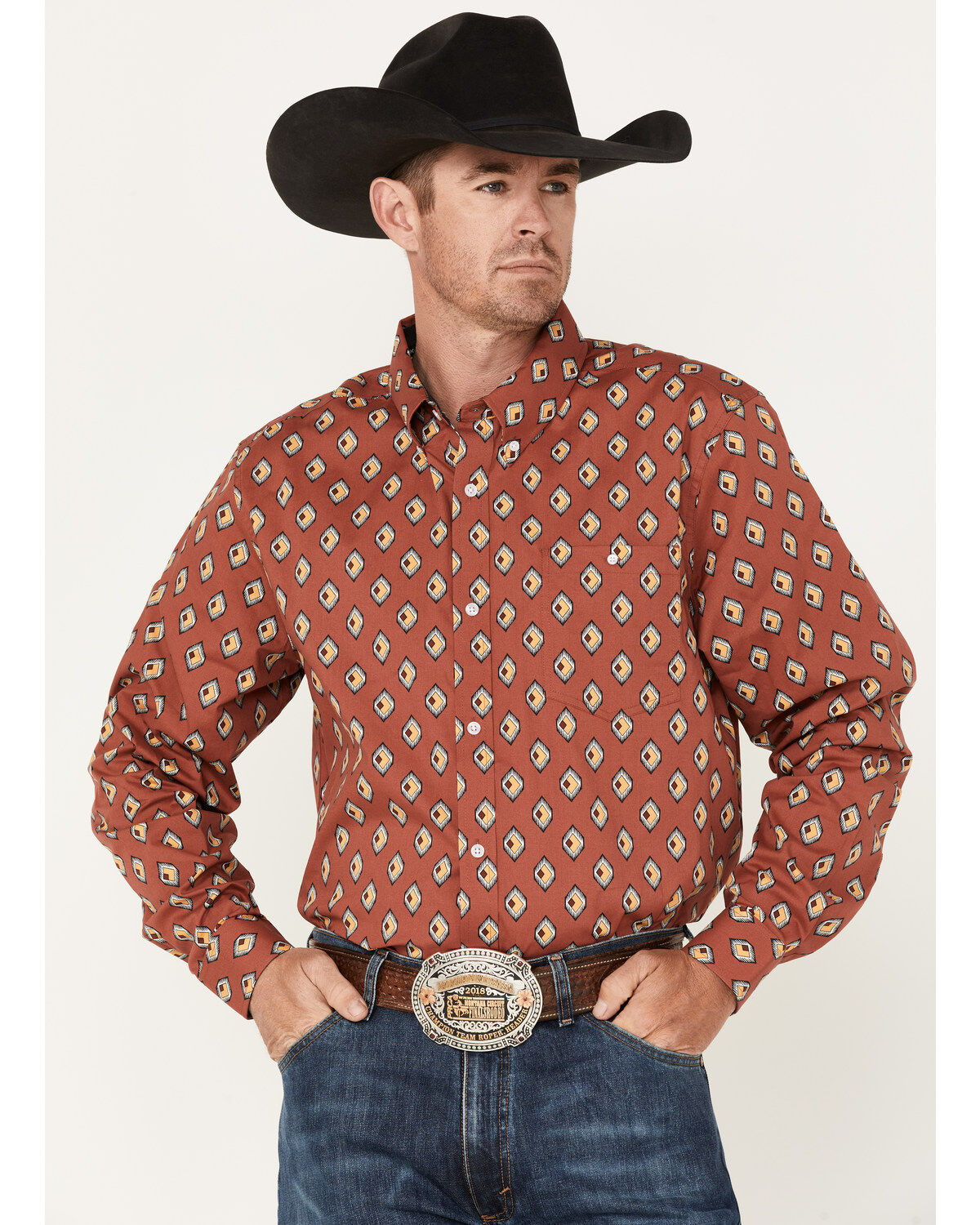 RANK 45&reg; Men's Caballo Geo Print Long Sleeve Button-Down Western Shirt