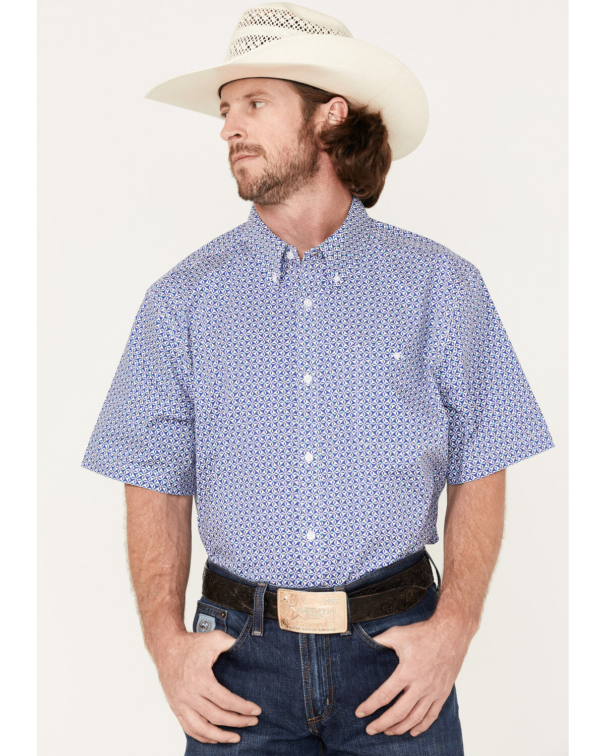 RANK 45&reg; Men's Troubador Geo Print Short Sleeve Button-Down Western Shirt