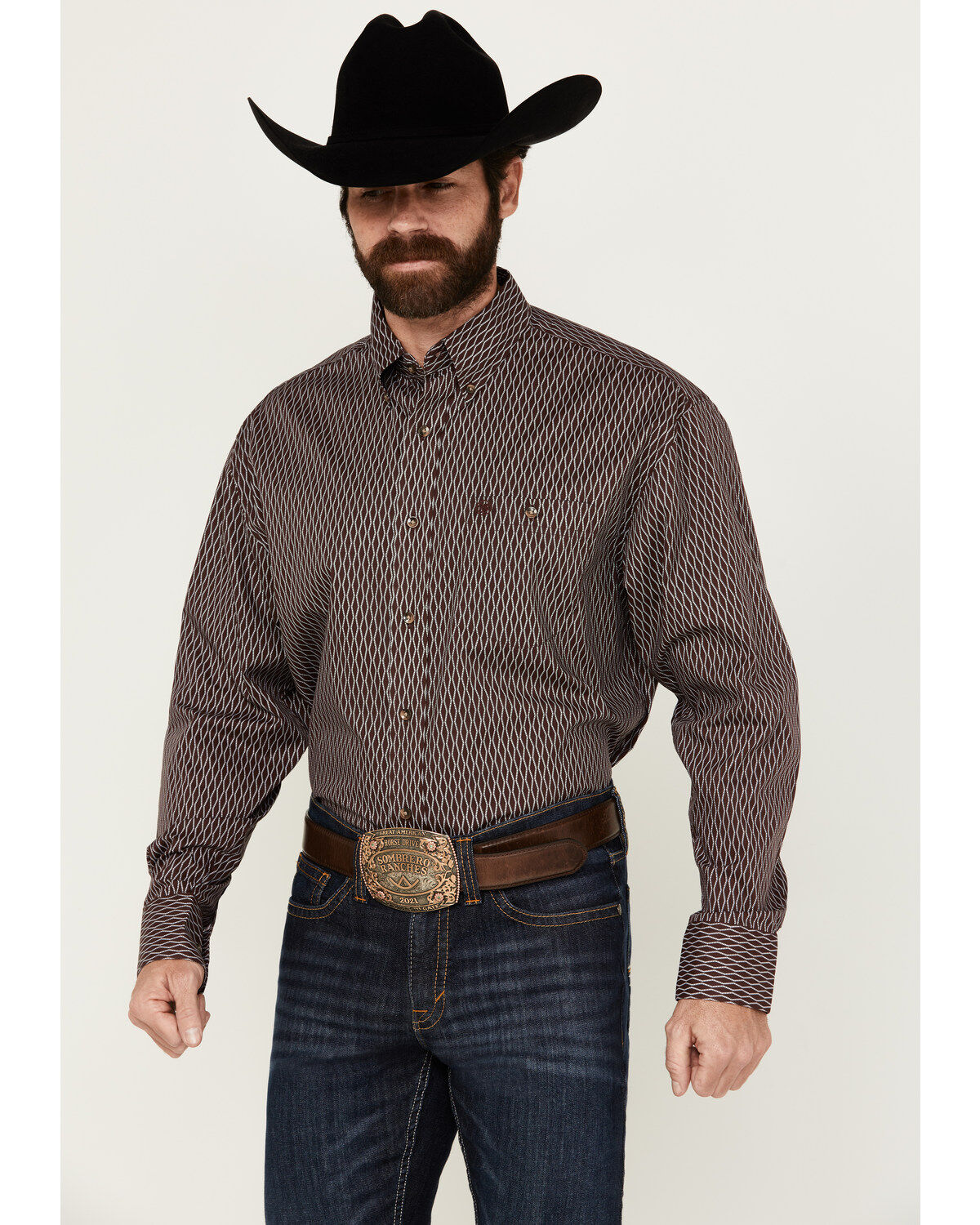 Wrangler Men's Classics Geo Print Long Sleeve Button-Down Western Shirt - Big