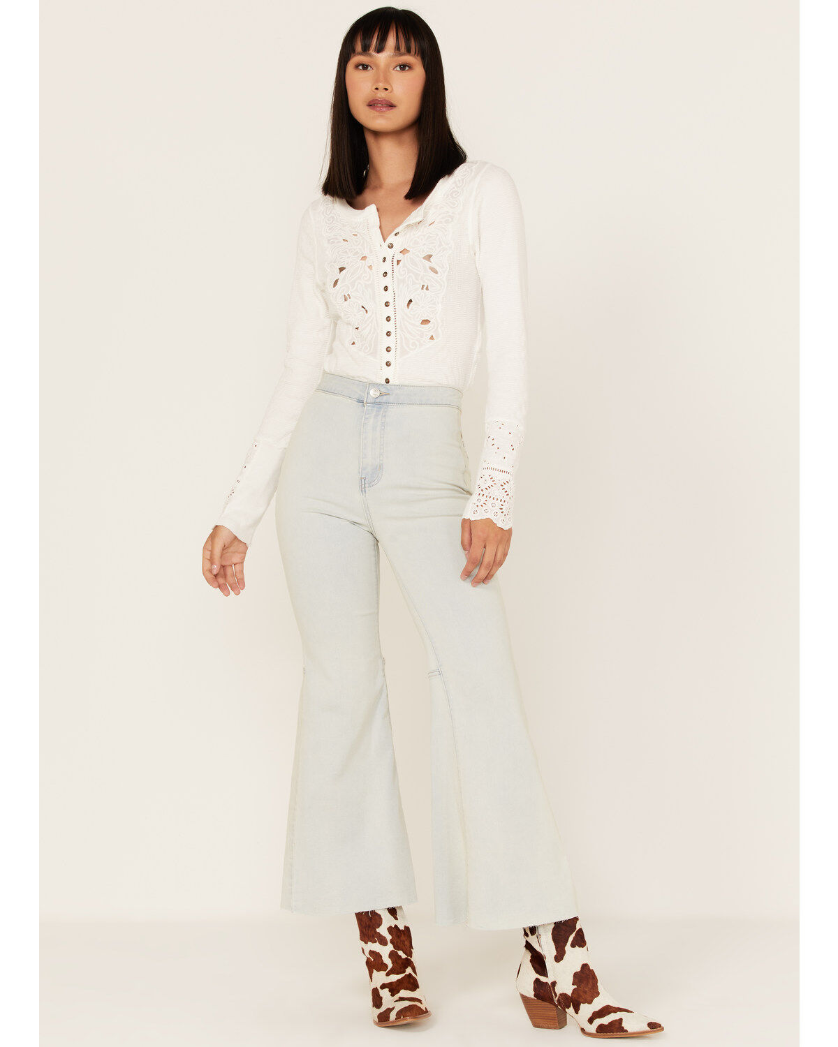 Free People Women's Light Wash High Rise Youthquake Cropped Flare Jeans