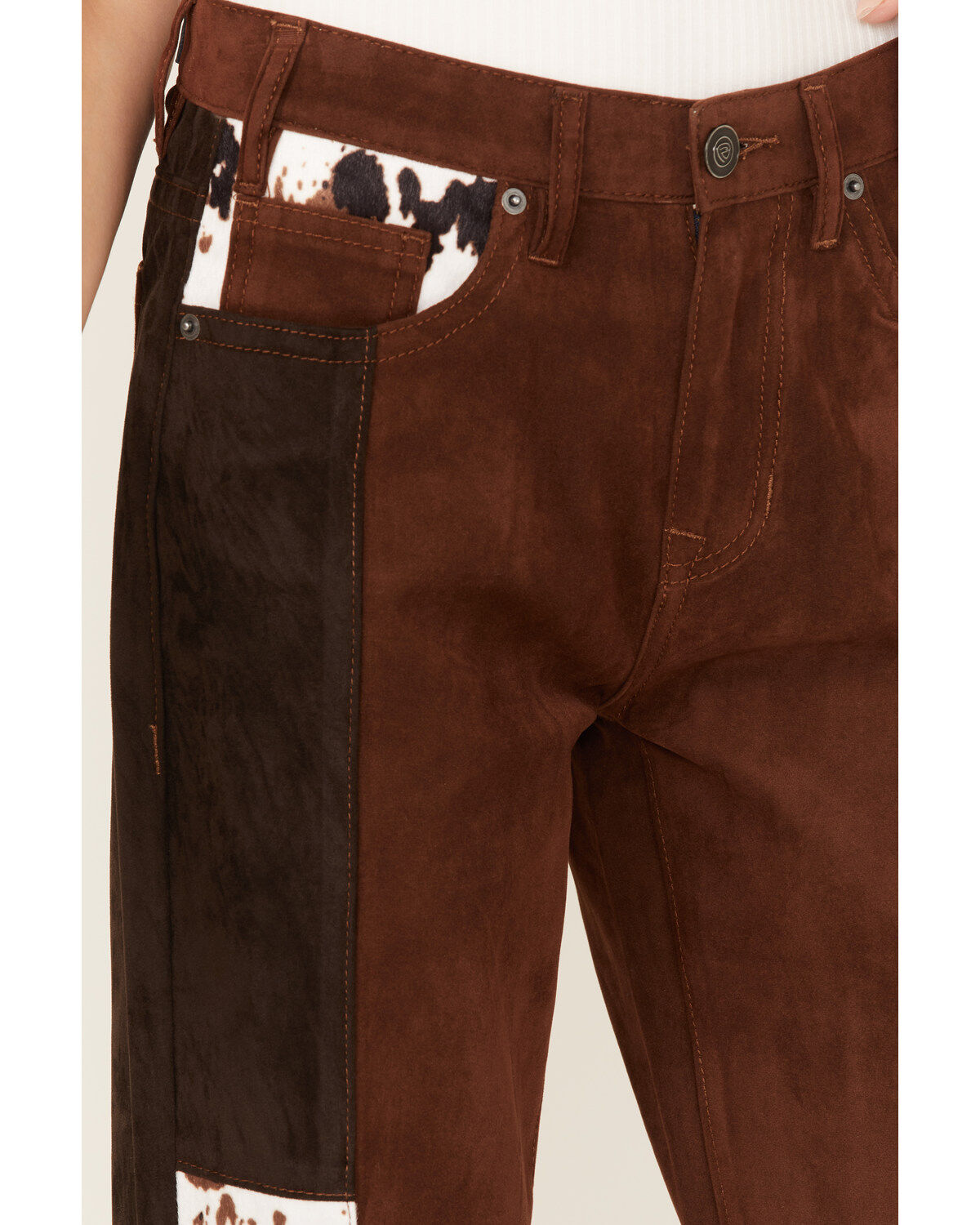 Rock & Roll Denim Women's Two Tone Color Block Faux Suede High Rise Straight Pants
