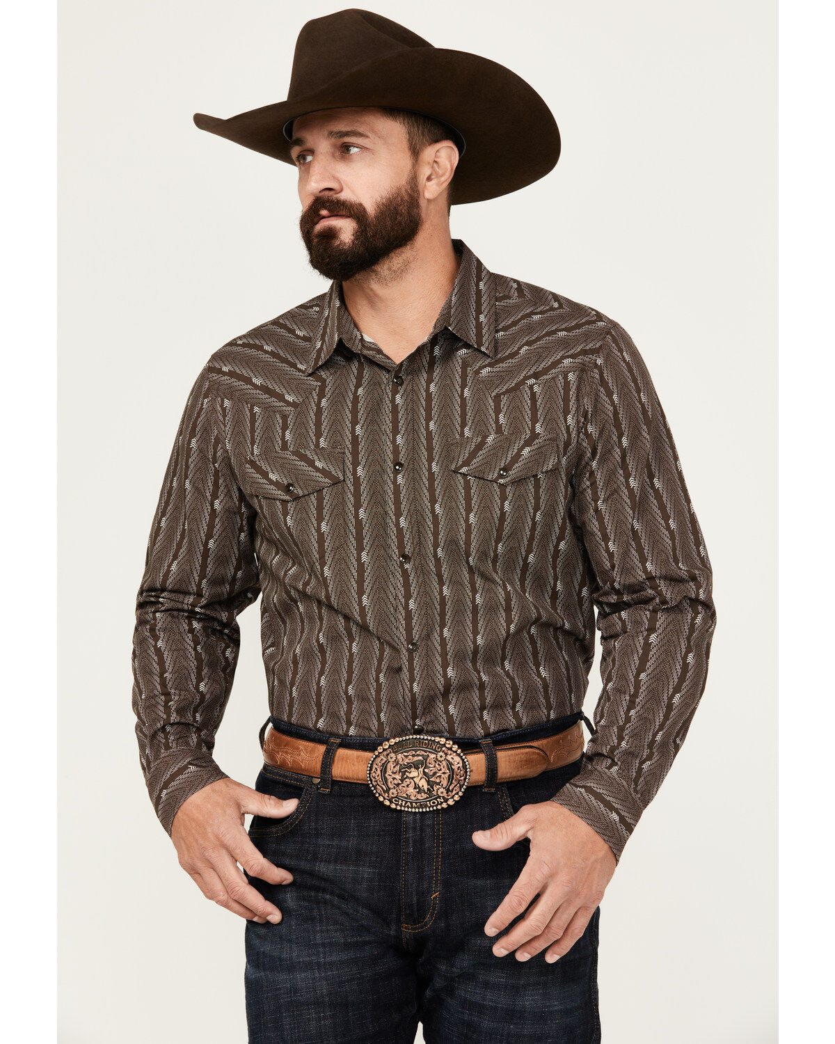 Gibson Trading Co Men's Bow Striped Print Long Sleeve Snap Western Shirt