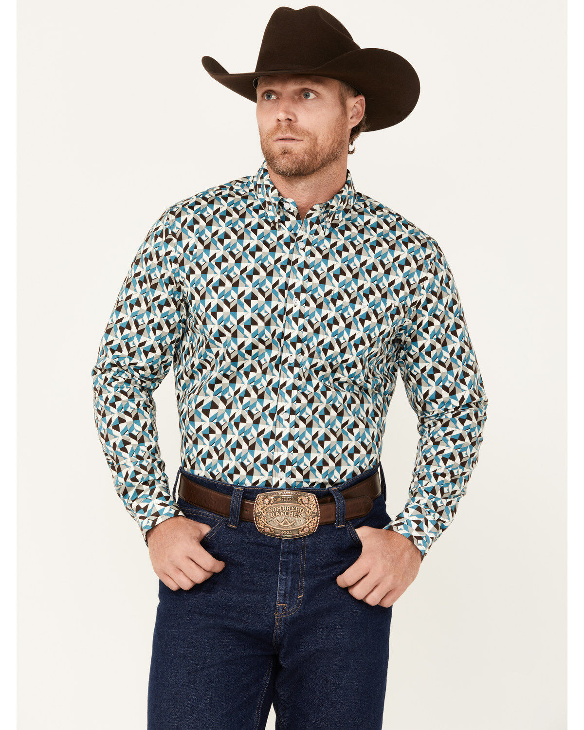 RANK 45&reg; Men's Abstract Geo Print Long Sleeve Button-Down Shirt