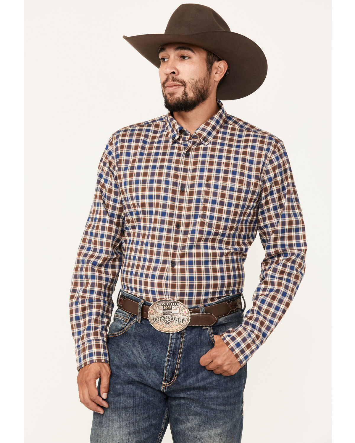 Cody James Men's Hound Dog Plaid Print Long Sleeve Button-Down Western Shirt - Tall