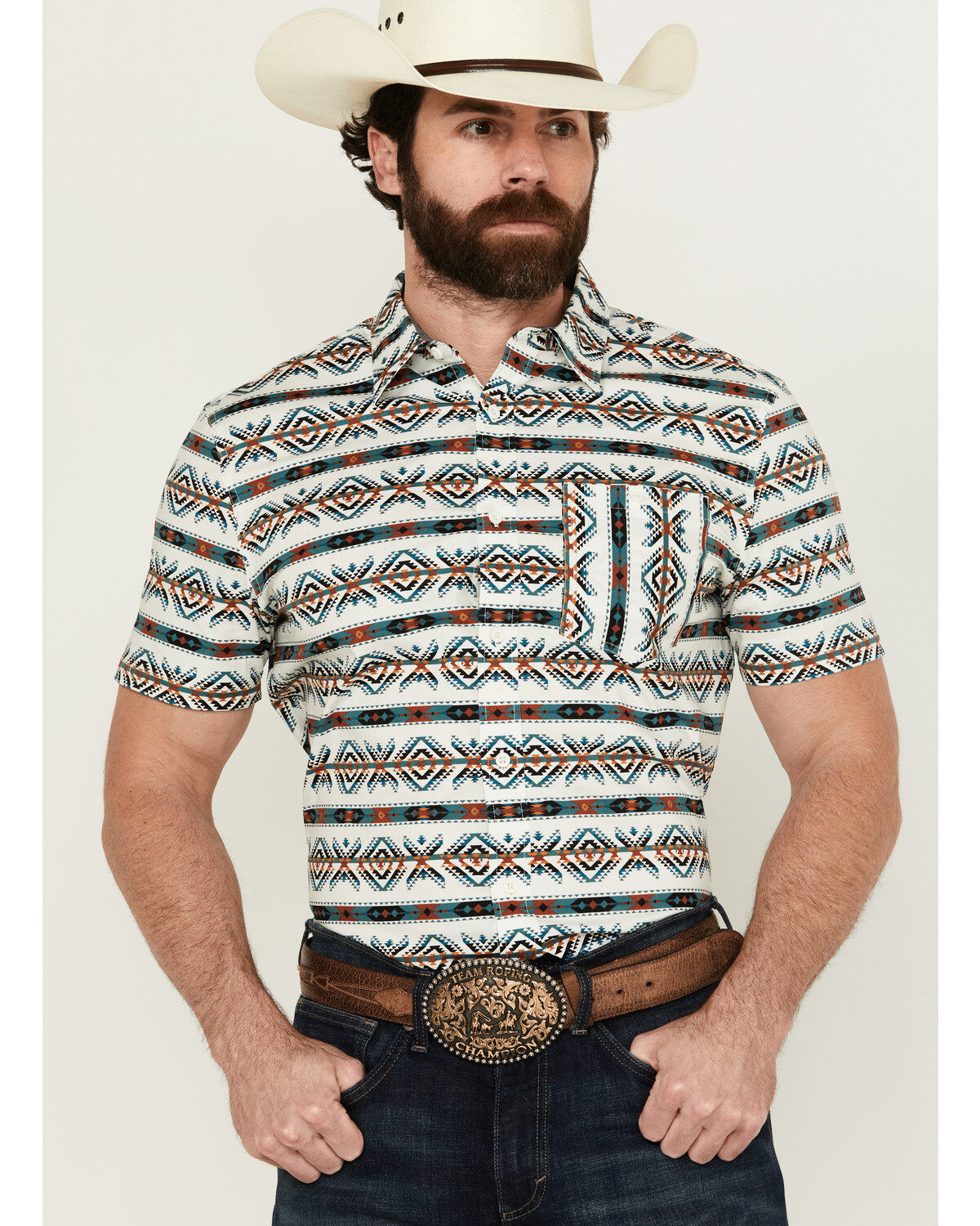 RANK 45&reg; Men's Resurrection Southwestern Print Short Sleeve Button-Down Performance Stretch Western Shirt