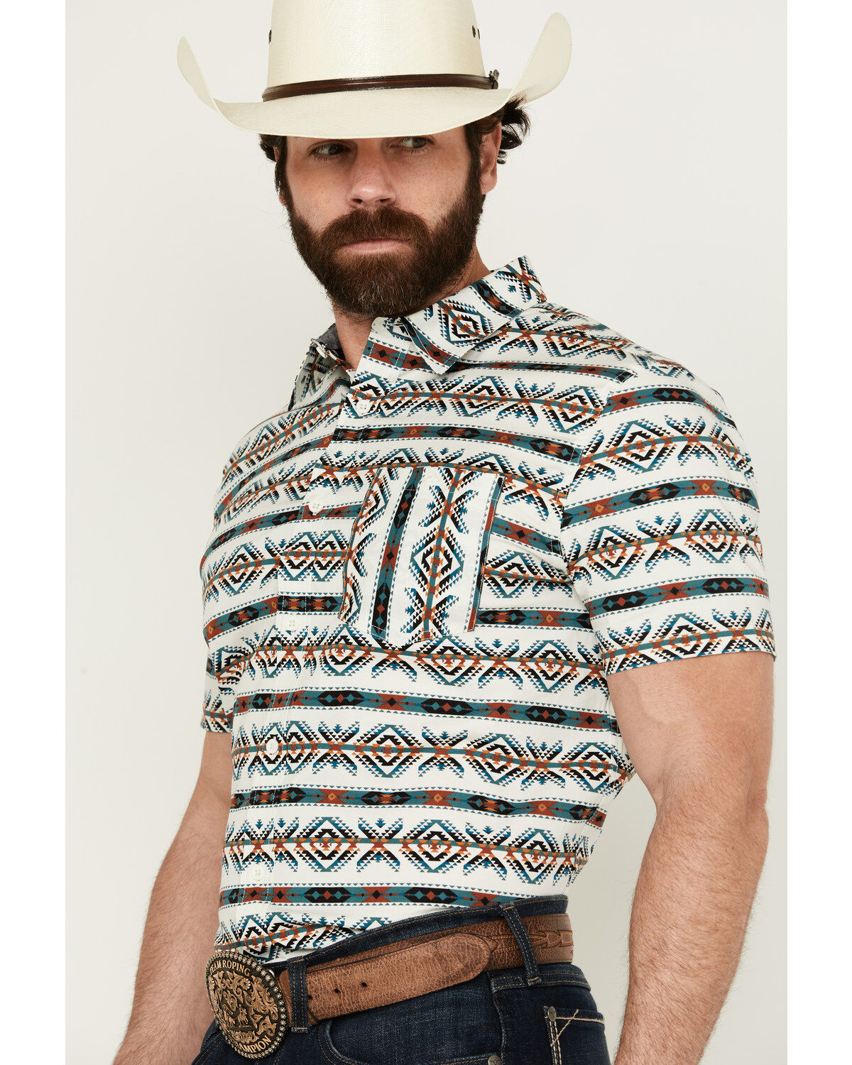 RANK 45® Men's Resurrection Southwestern Print Short Sleeve Button-Down Performance Stretch Western Shirt
