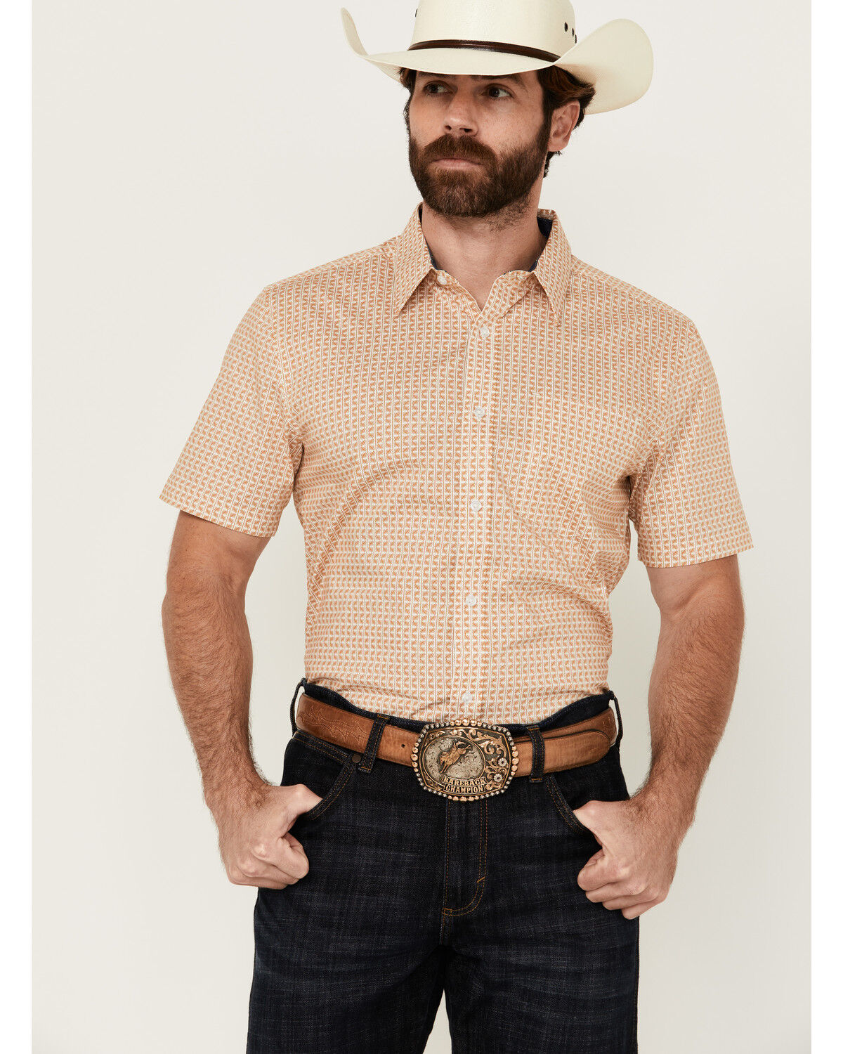 Cody James Men's Gold Coast Geo Print Short Sleeve Button-Down Stretch Western Shirt - Tall