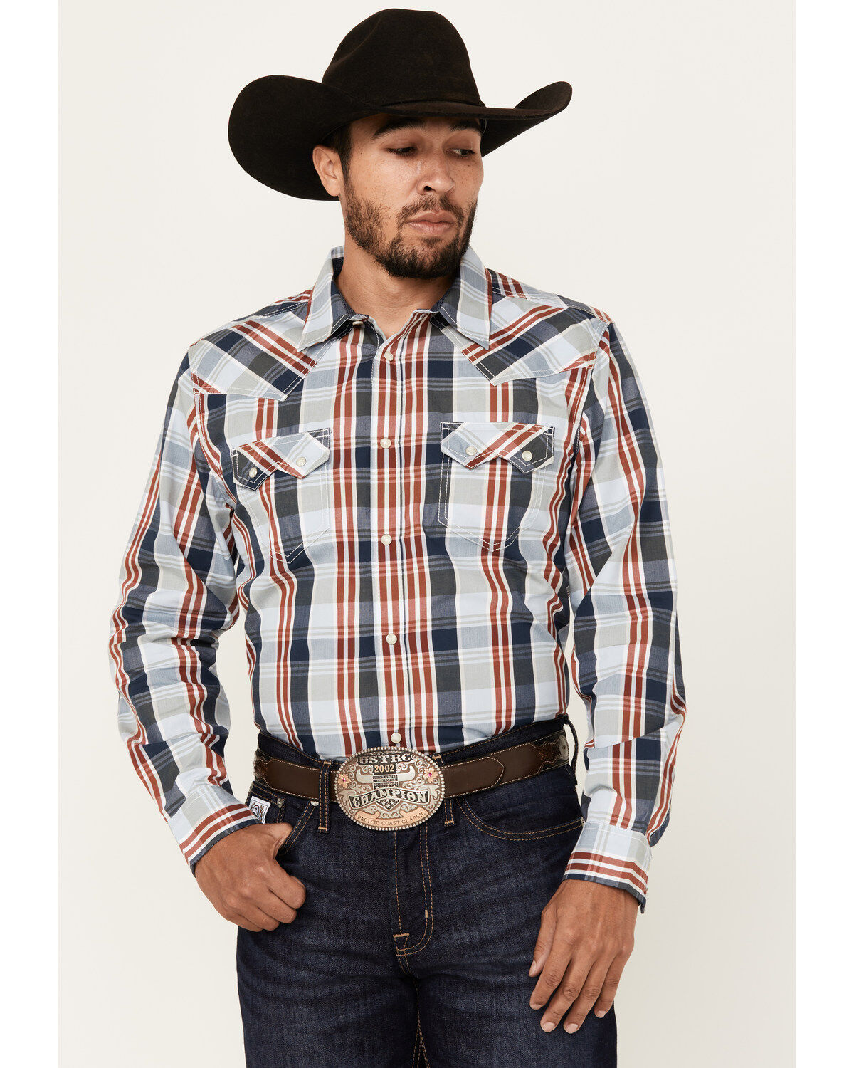 Cody James Men's Simple Life Plaid Print Long Sleeve Snap Western Shirt