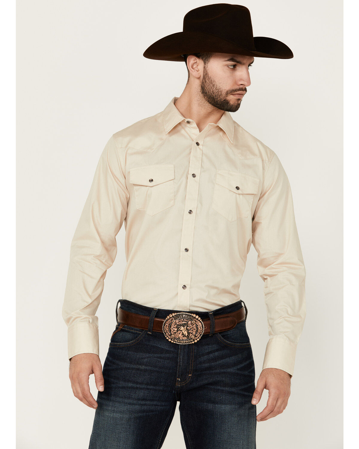 Gibson Men's Basic Solid Long Sleeve Pearl Snap Western Shirt