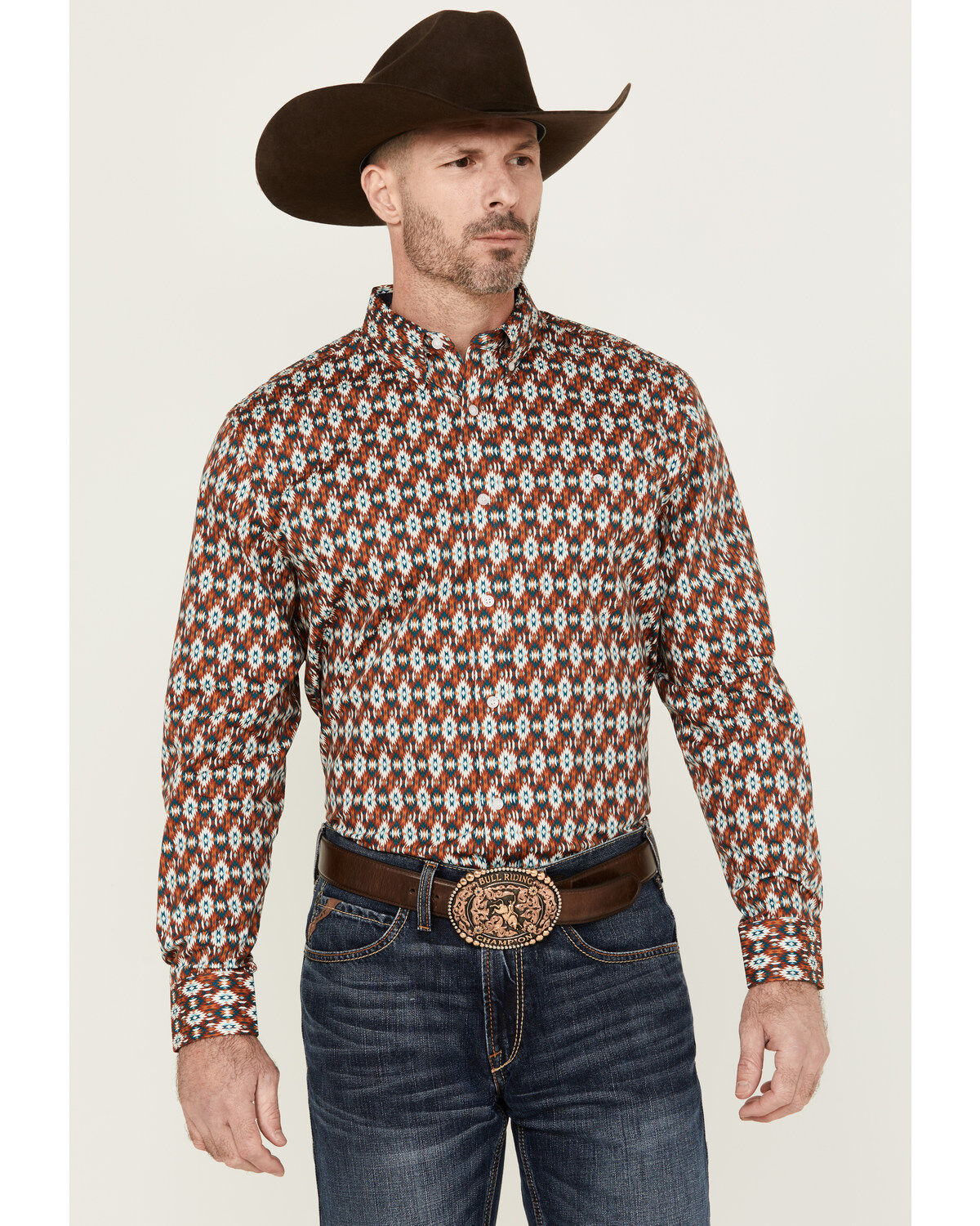 RANK 45&reg; Men's Multaz Southwestern Print Geo Print Long Sleeve Button-Down Performance Stretch Western Shirt
