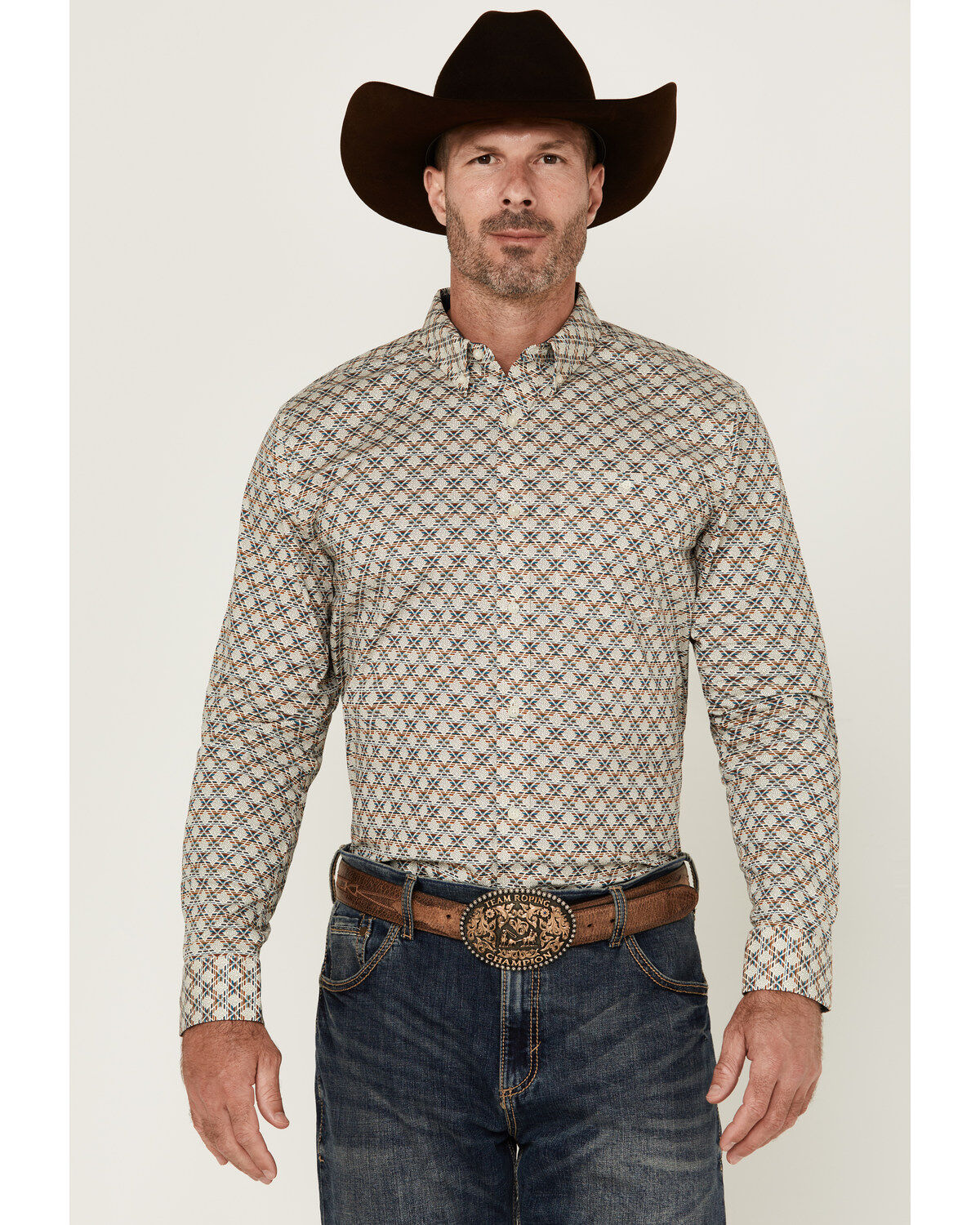 RANK 45&reg; Men's Libreville Geo Print Long Sleeve Button-Down Performance Stretch Western Shirt