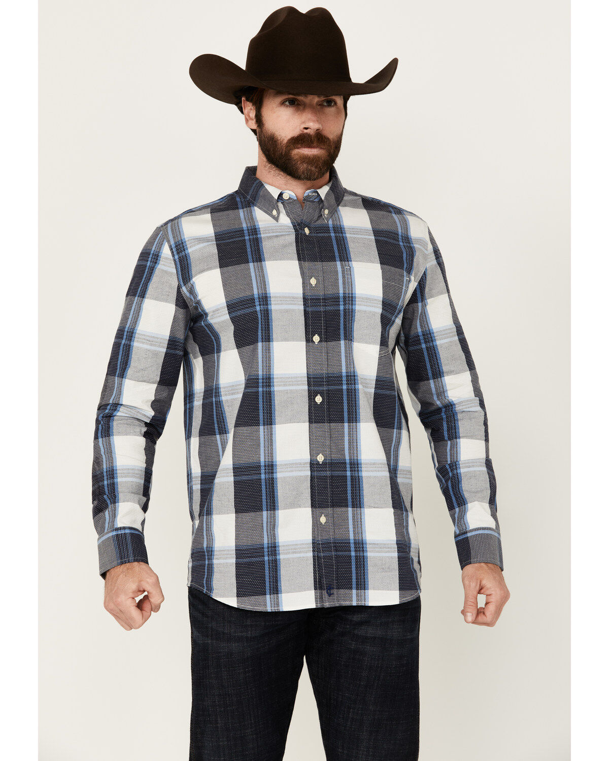 Cody James Men's Gallop Plaid Print Long Sleeve Button-Down Stretch Western Shirt - Big