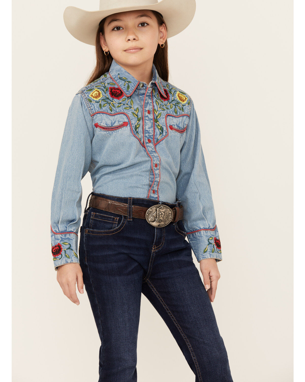 Rockmount Ranchwear Girls' Floral Yoke Long Sleeve Pearl Snap Denim Western Shirt 1 245108-rockmount-ranchwear-girls-floral-yoke-long-sleeve-pearl-snap-denim-western-shirt-1.jpg
