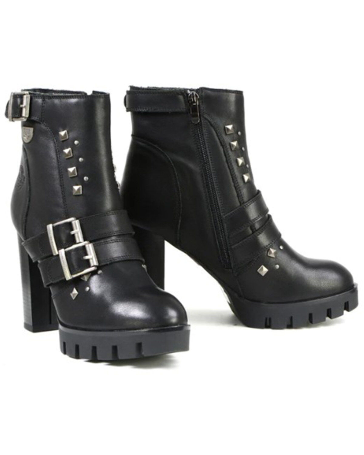 Milwaukee Leather Women's Studded Leather Platform Heel Boots - Round Toe
