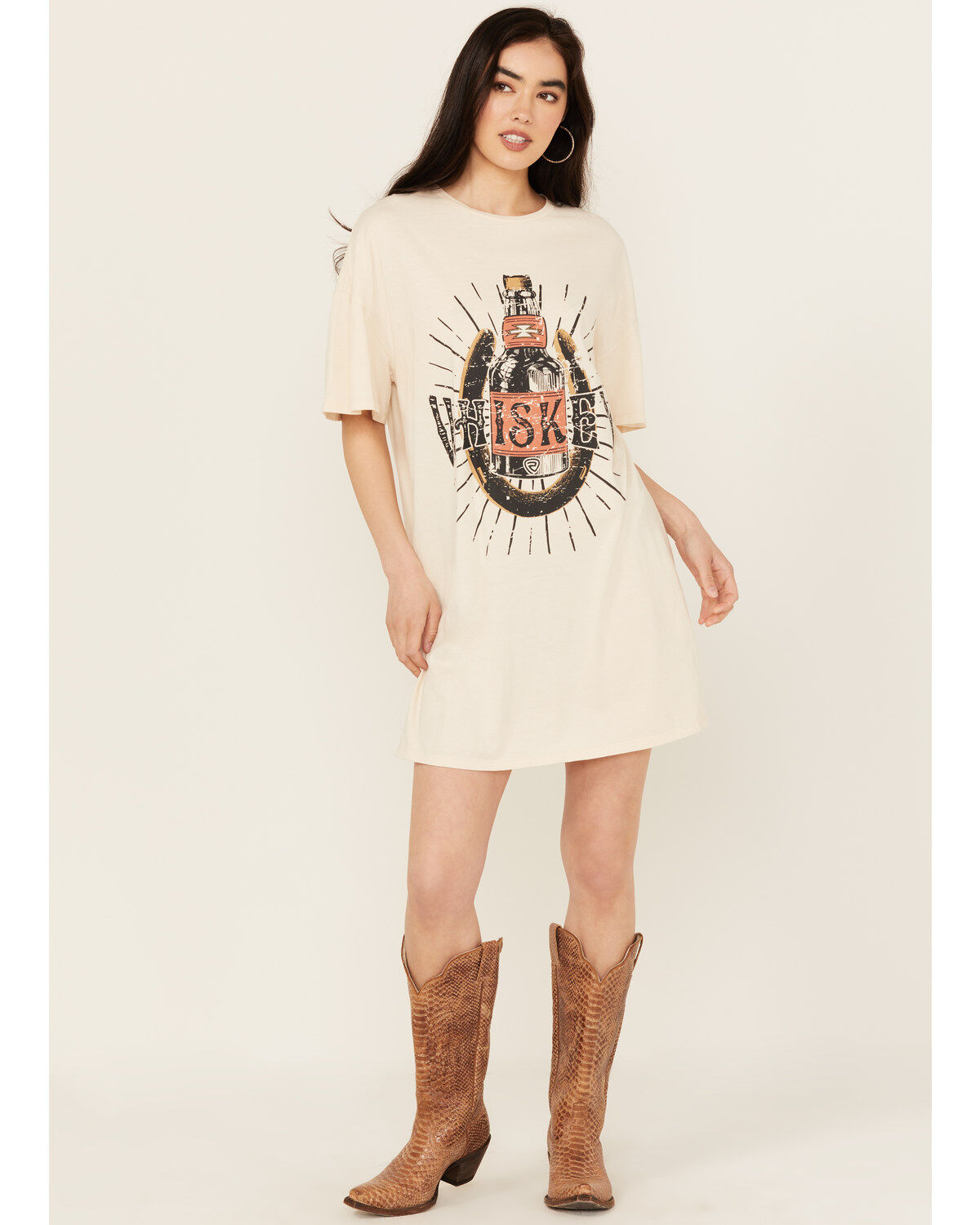 Rock & Roll Denim Women's Whiskey Graphic Short Sleeve T-Shirt Mini Dress