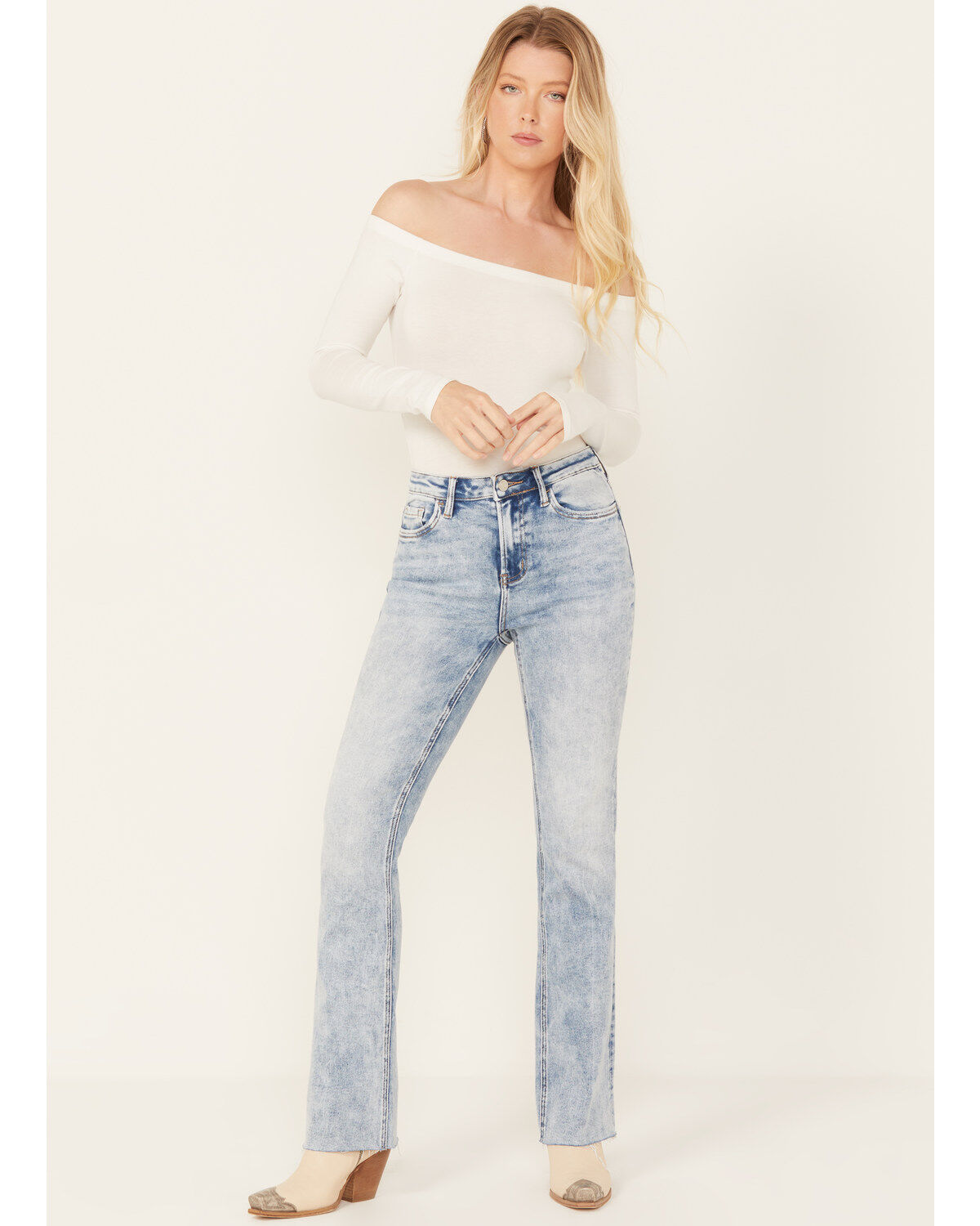 Vervet Women's Light Wash High Rise Faded Bootcut Jeans